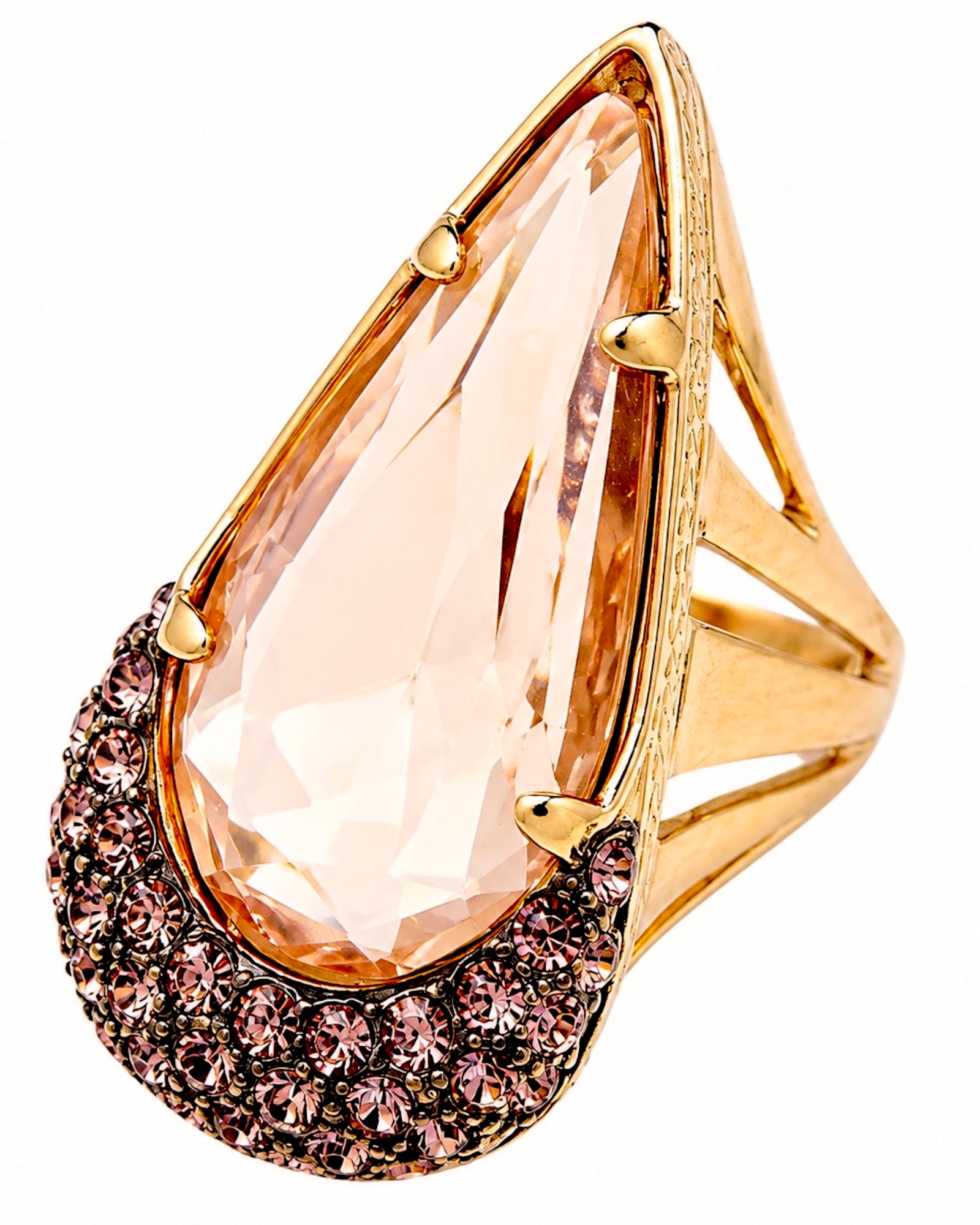 Pink Teardrop Ring in Gold-Plated Silver
