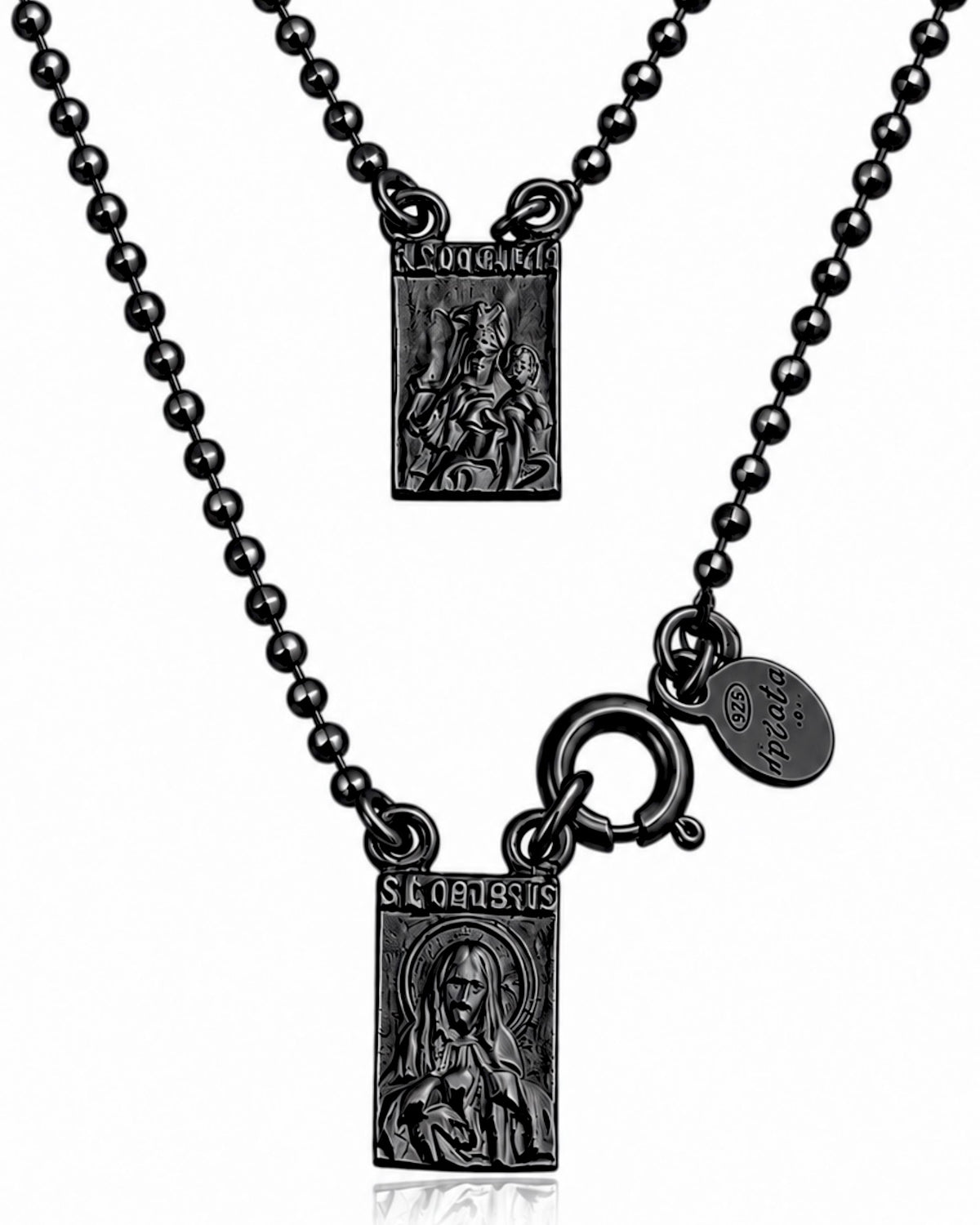 XS - Silver-tone Mesh Scapular with Darkened Silver Bead