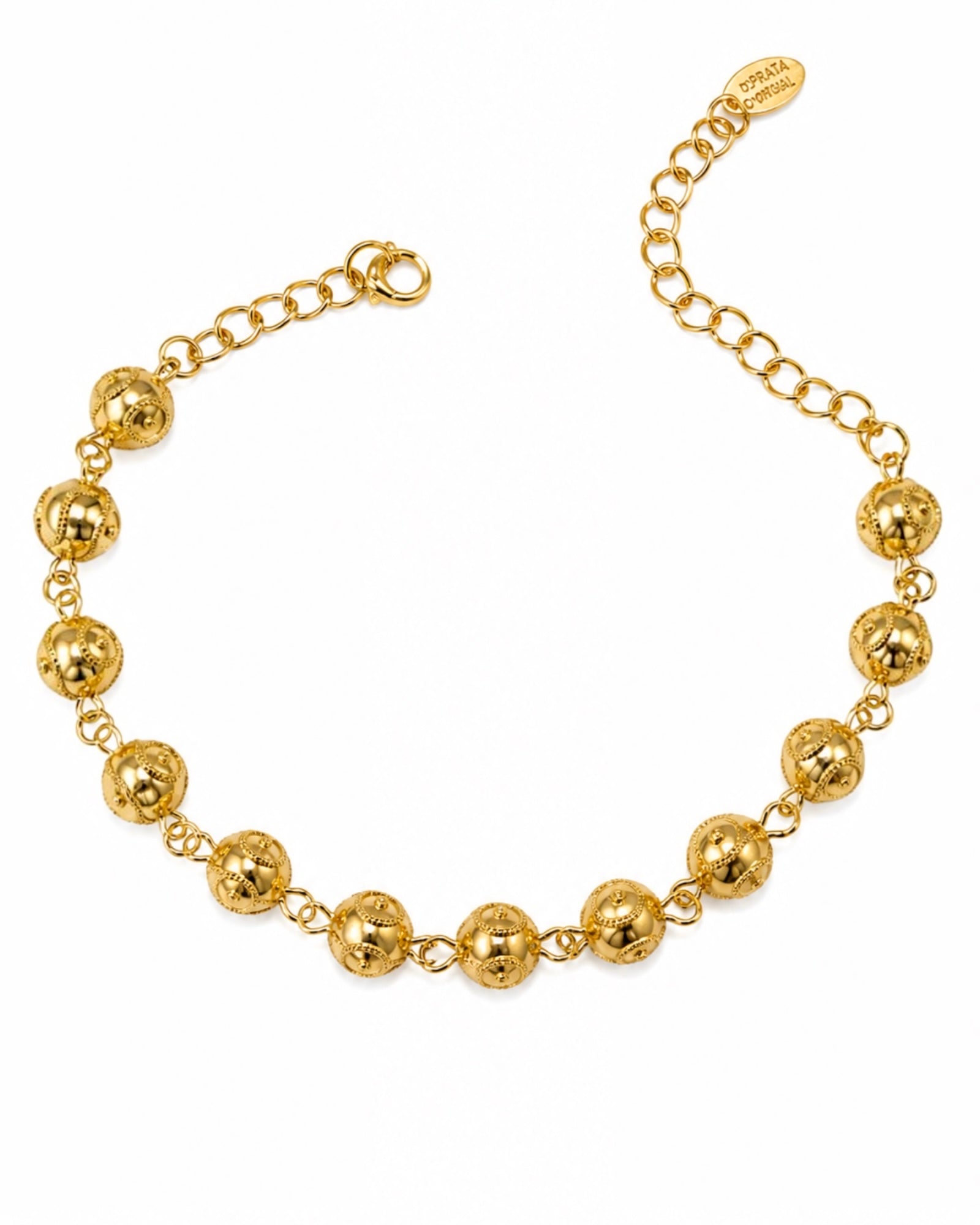 Pulseira Contas de Viana em Prata Dourada
