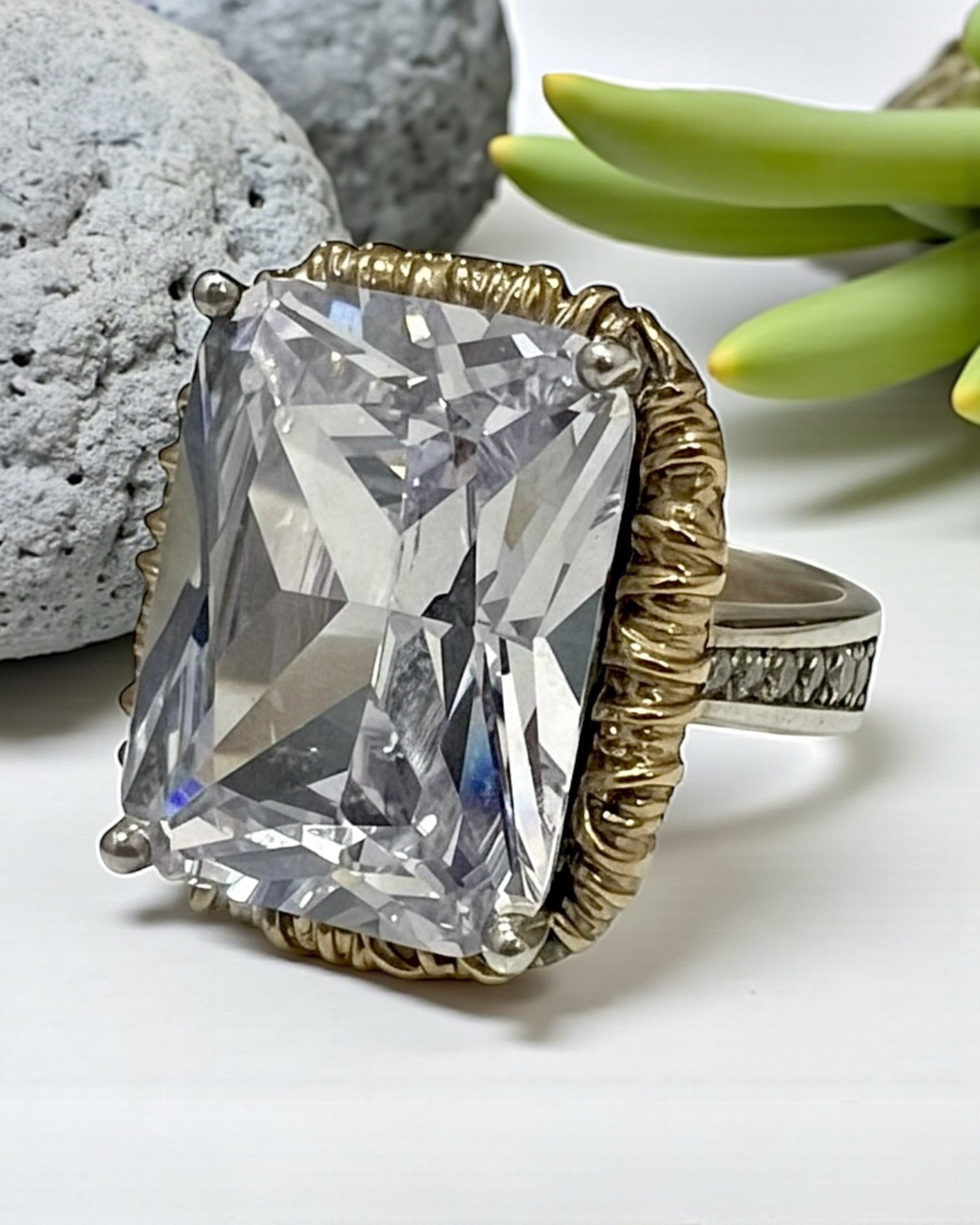 Silver and Gold Ring with Quartz