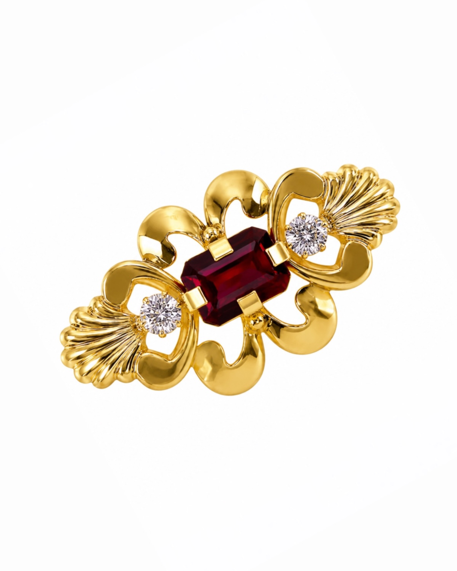 Baroque Pin with Red Stone in Gilded Silver