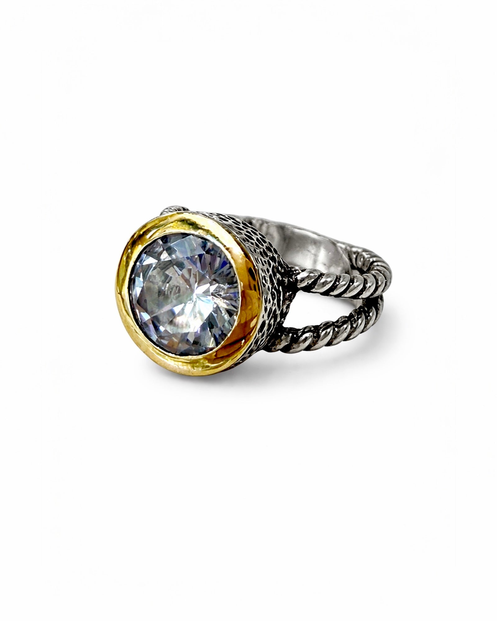 Anel em Prata e Ouro com Brilho