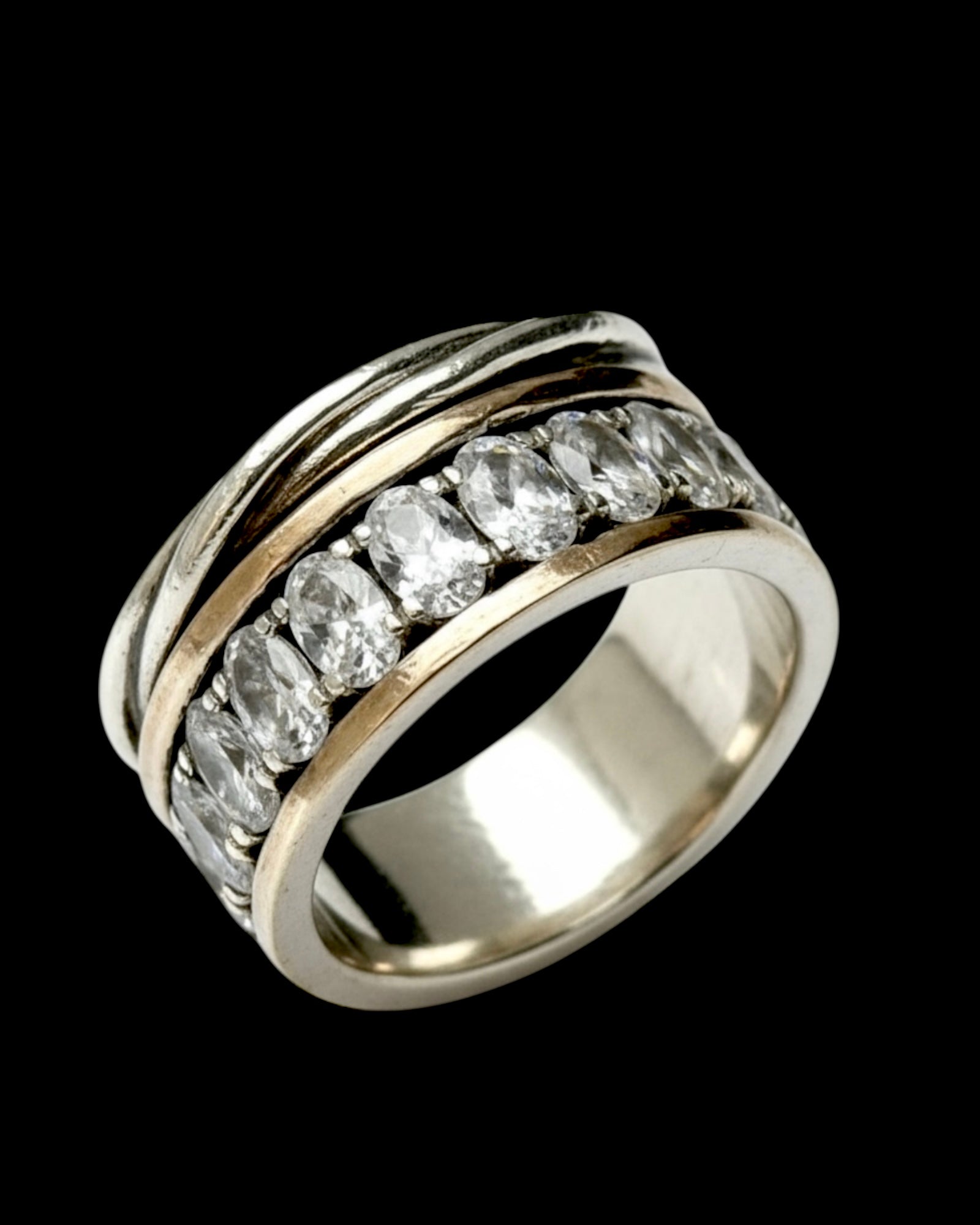 Anti-Stress Ring with Sparkles in Silver and Gold