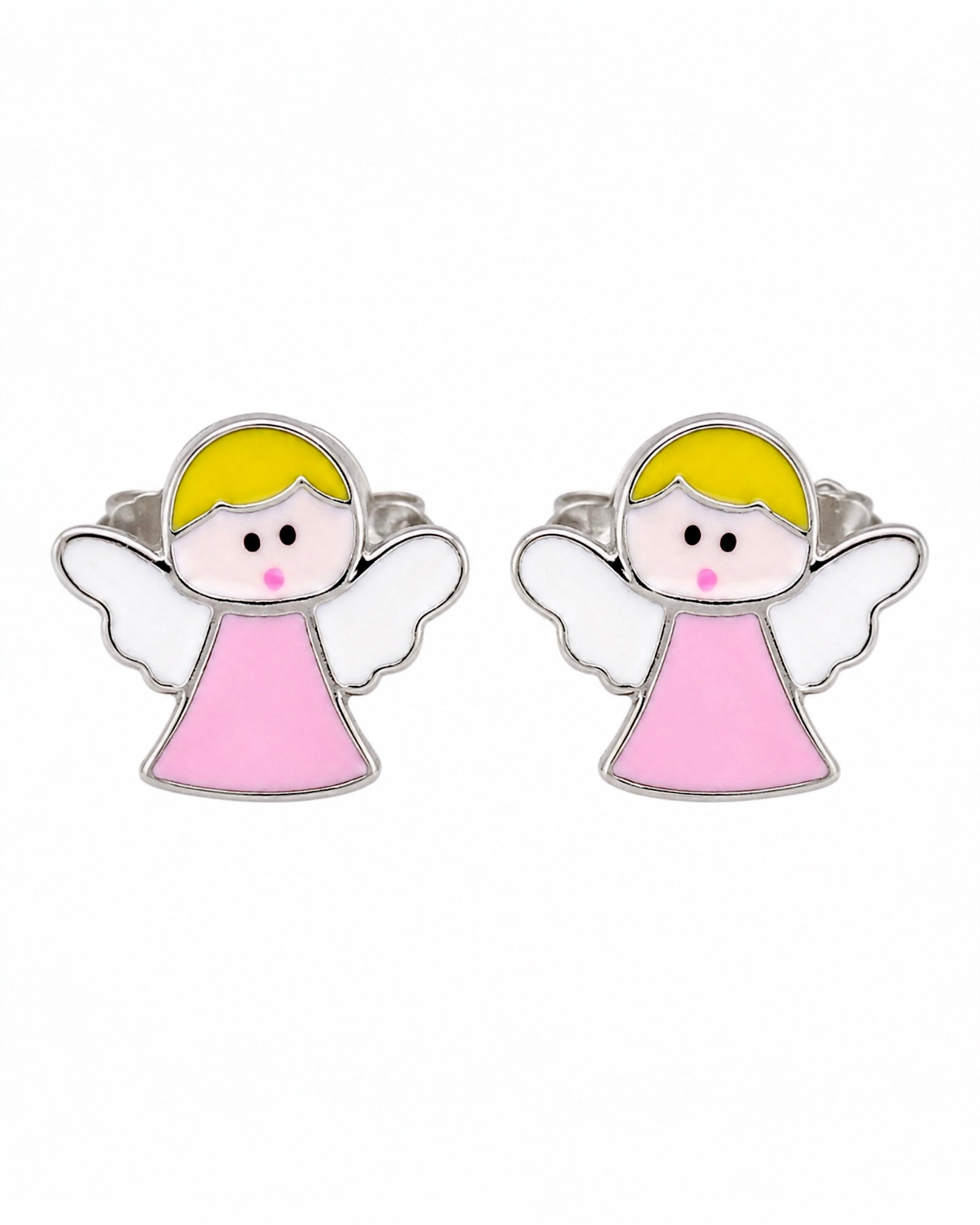 Pink Angel Earrings for Children in Silver