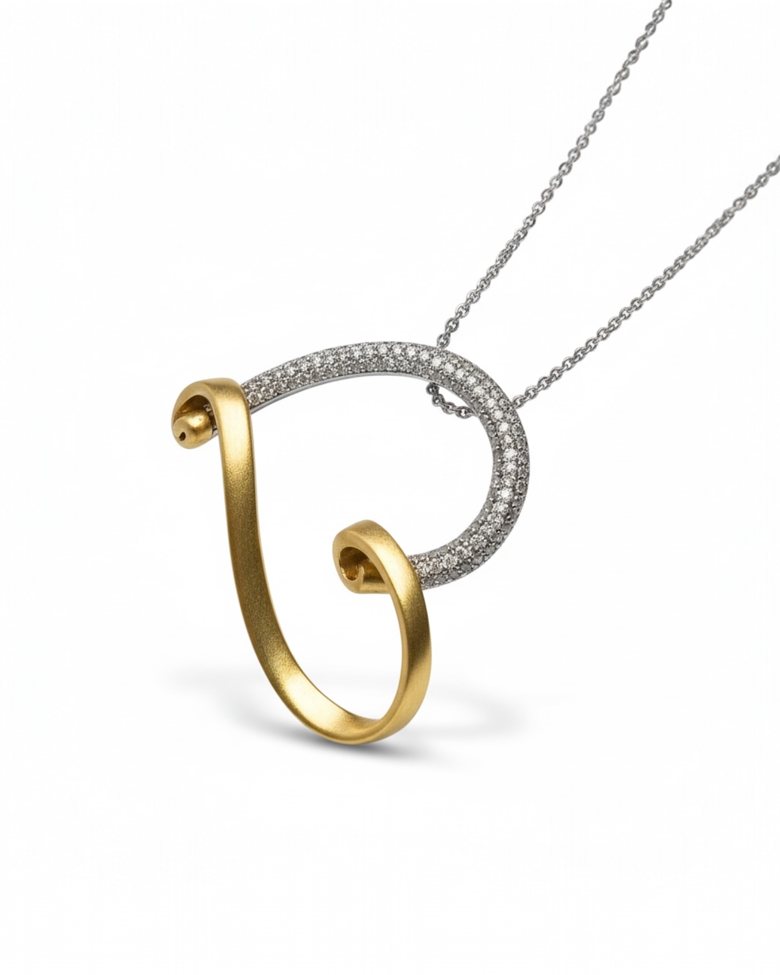 Colar com Coração em Prata e Prata Dourada