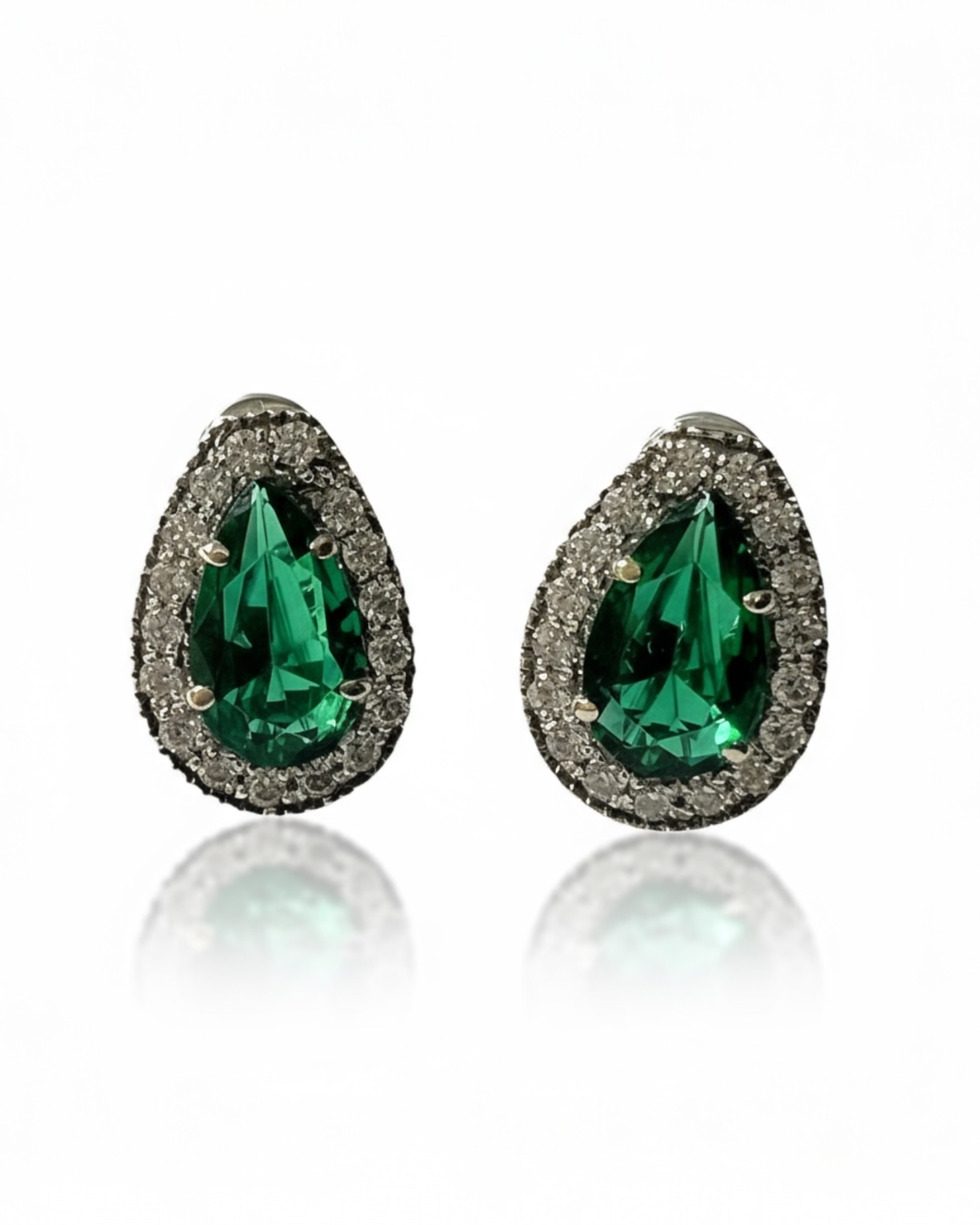 Green Drop Earrings in Silver and Gold