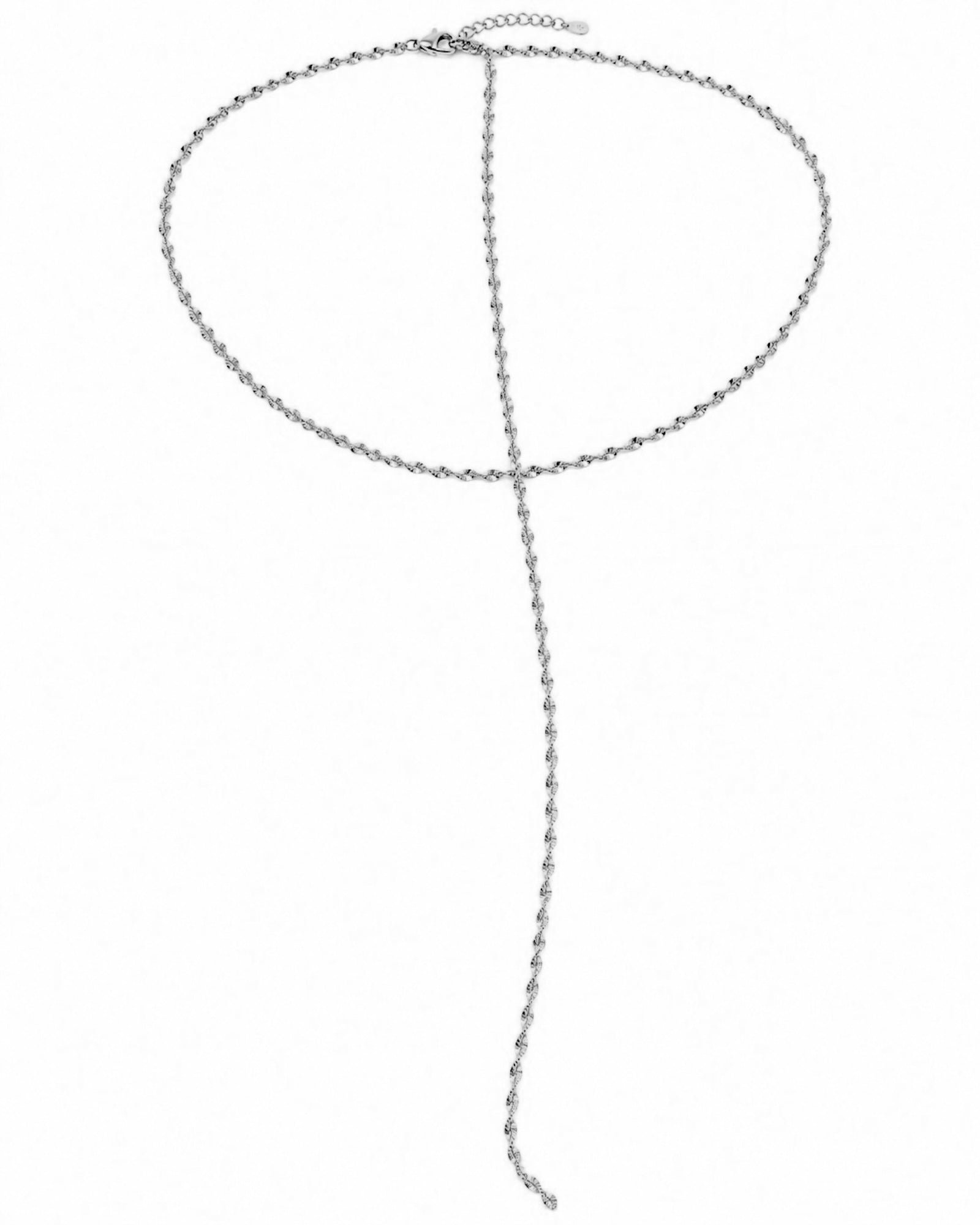Necklace with Twisted Mesh Back Cord in White Silver