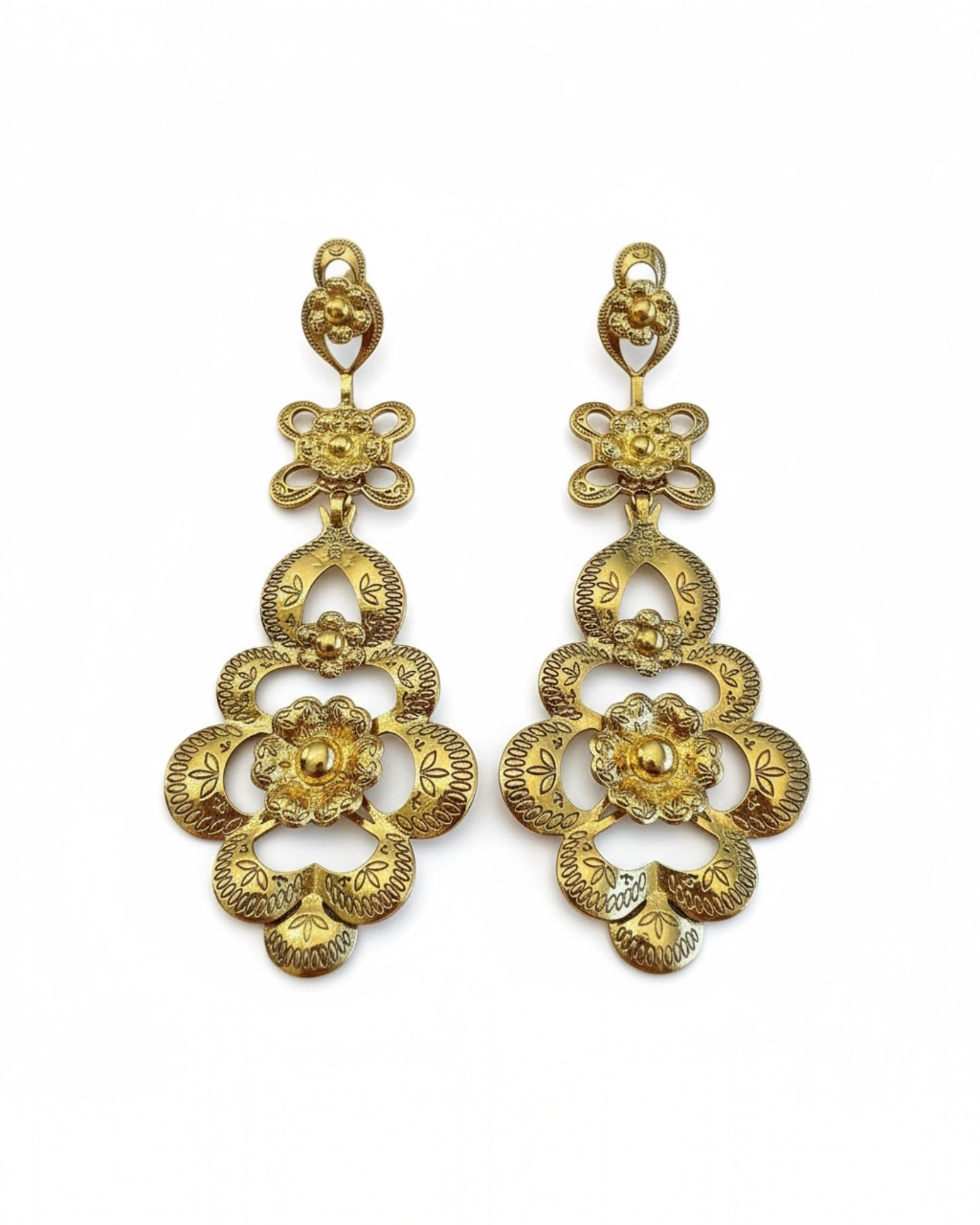 Brincos Barrocos de Filigrana em Prata Dourada