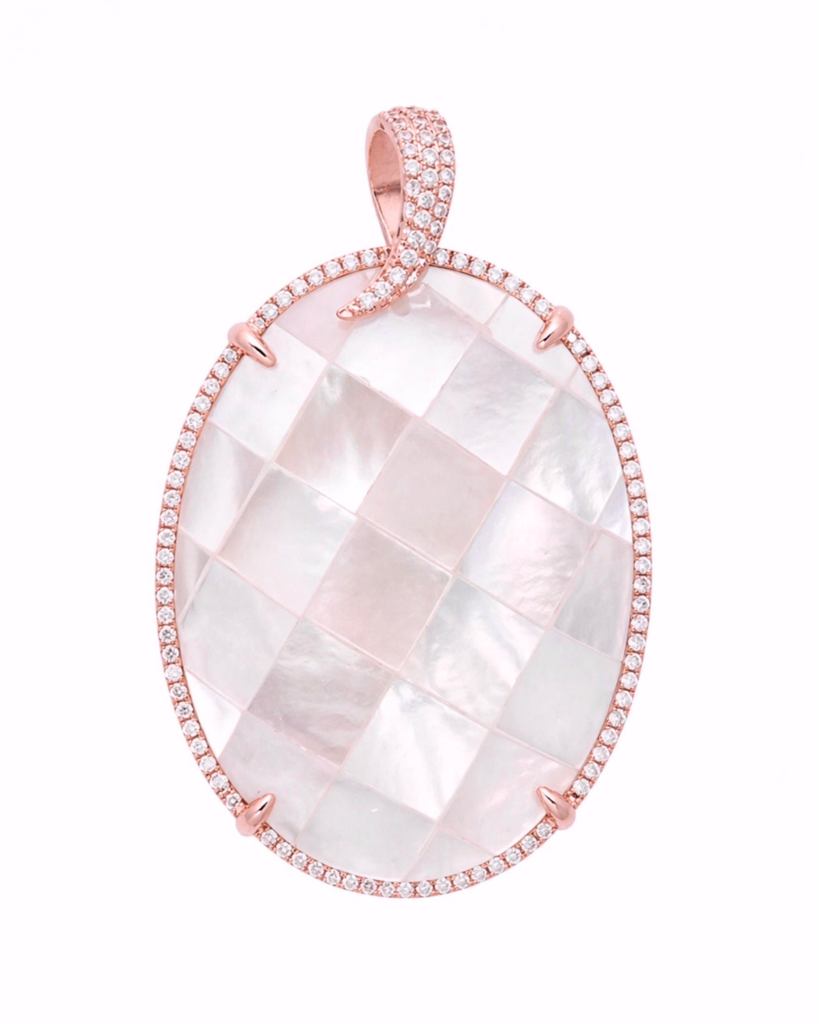 Medalha Oval Branca em Prata Rosa