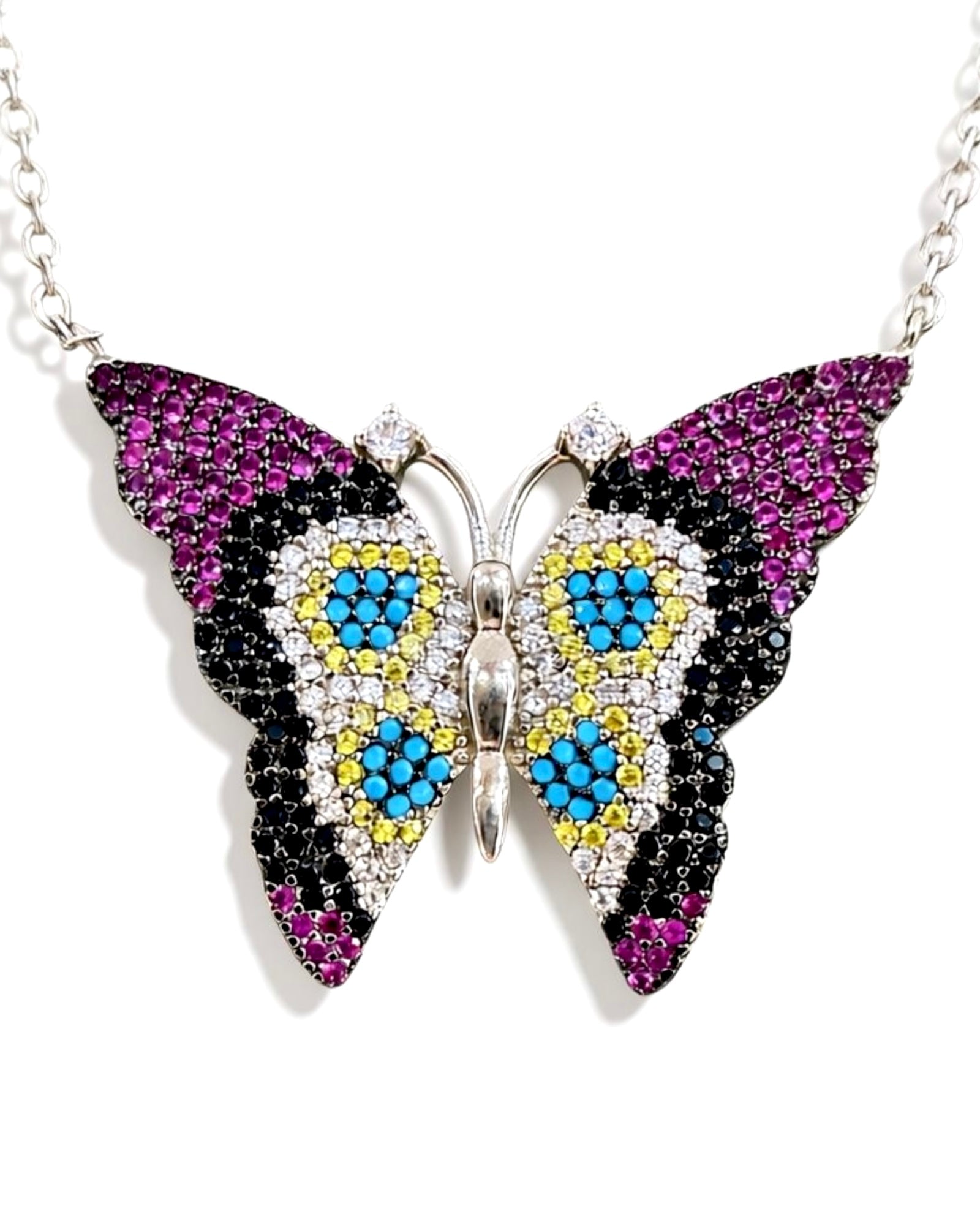 Colorful Butterfly Necklace in Silver