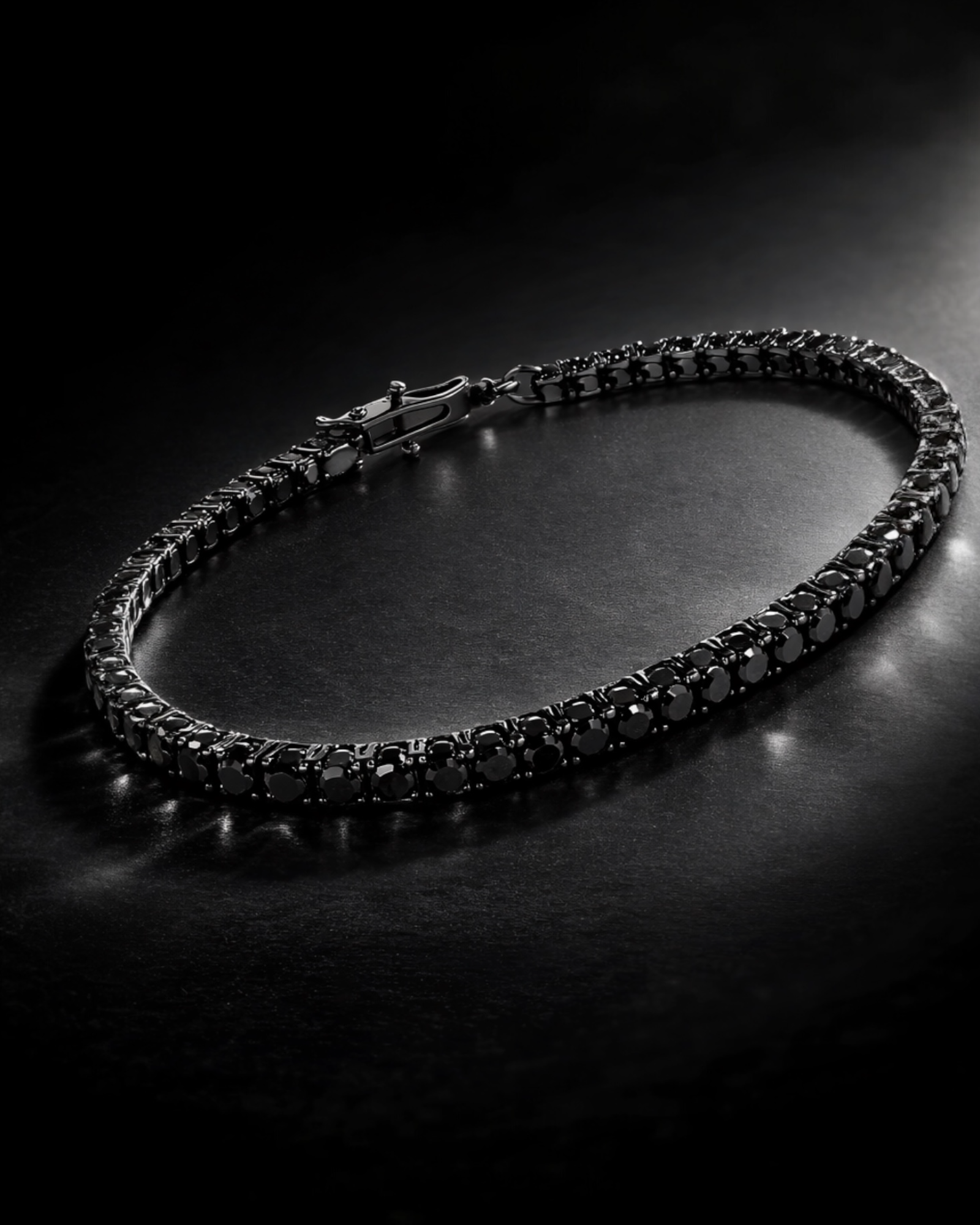 Black Glitter Bracelet in Silver