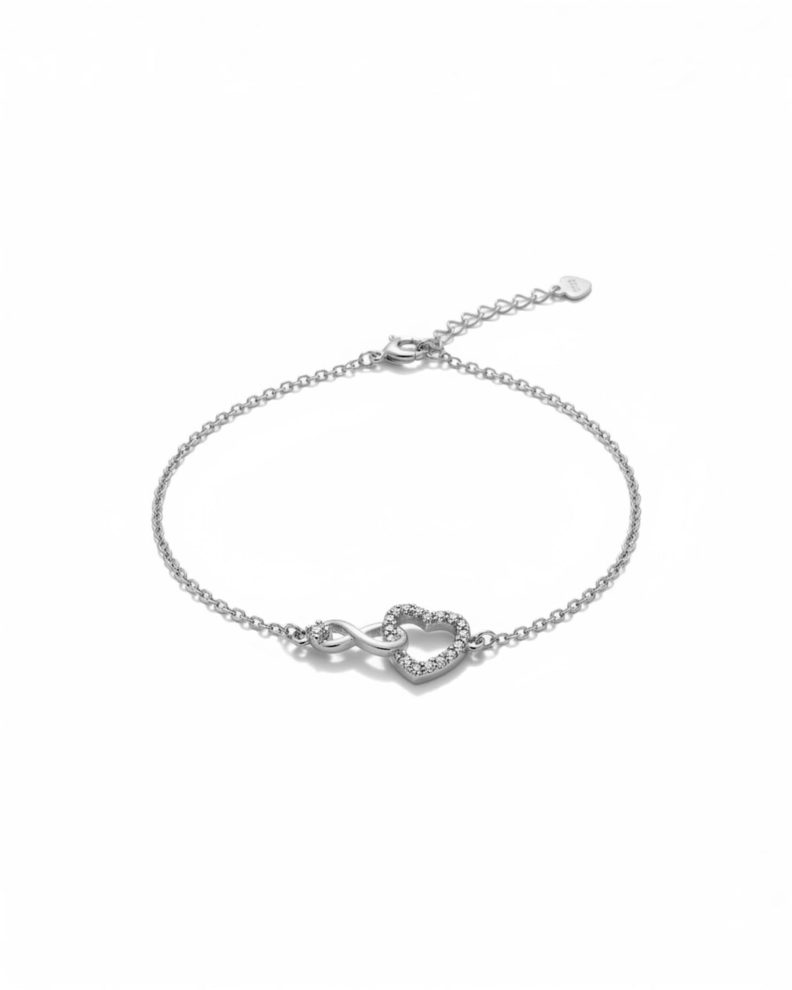 Pulseira Infinito e Coração em Prata