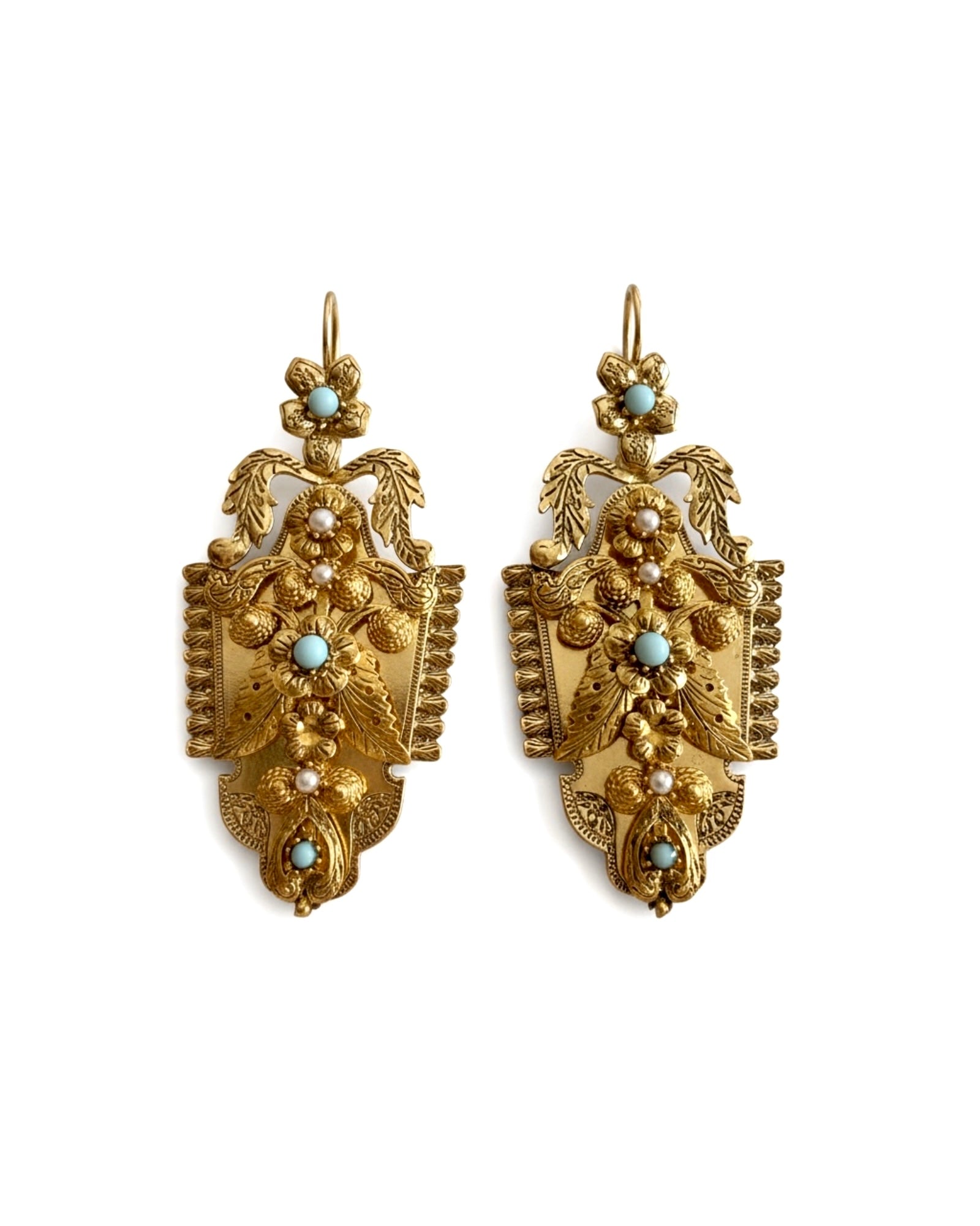 Brincos Gramalheira em Prata Dourada com Pedras Azuis e Brancas