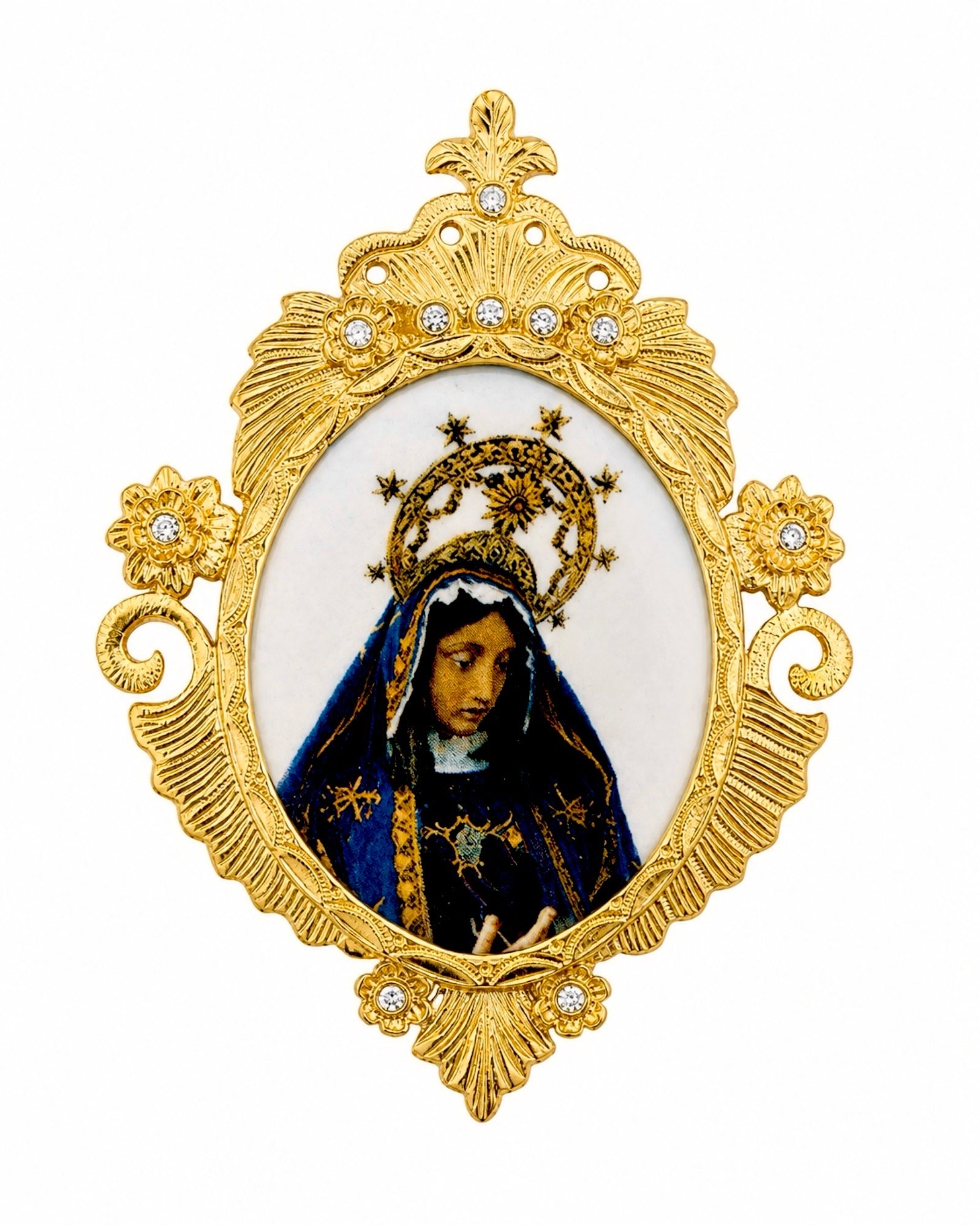 Medalha Nossa Senhora da Agonia em Prata Dourada com Esmalte