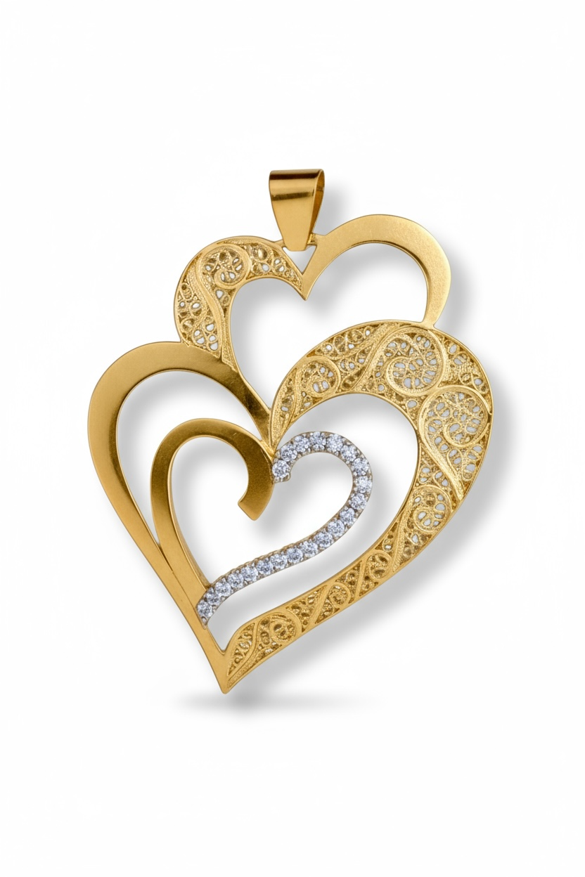 Medalha Coração Viana é Amor em Prata Dourada