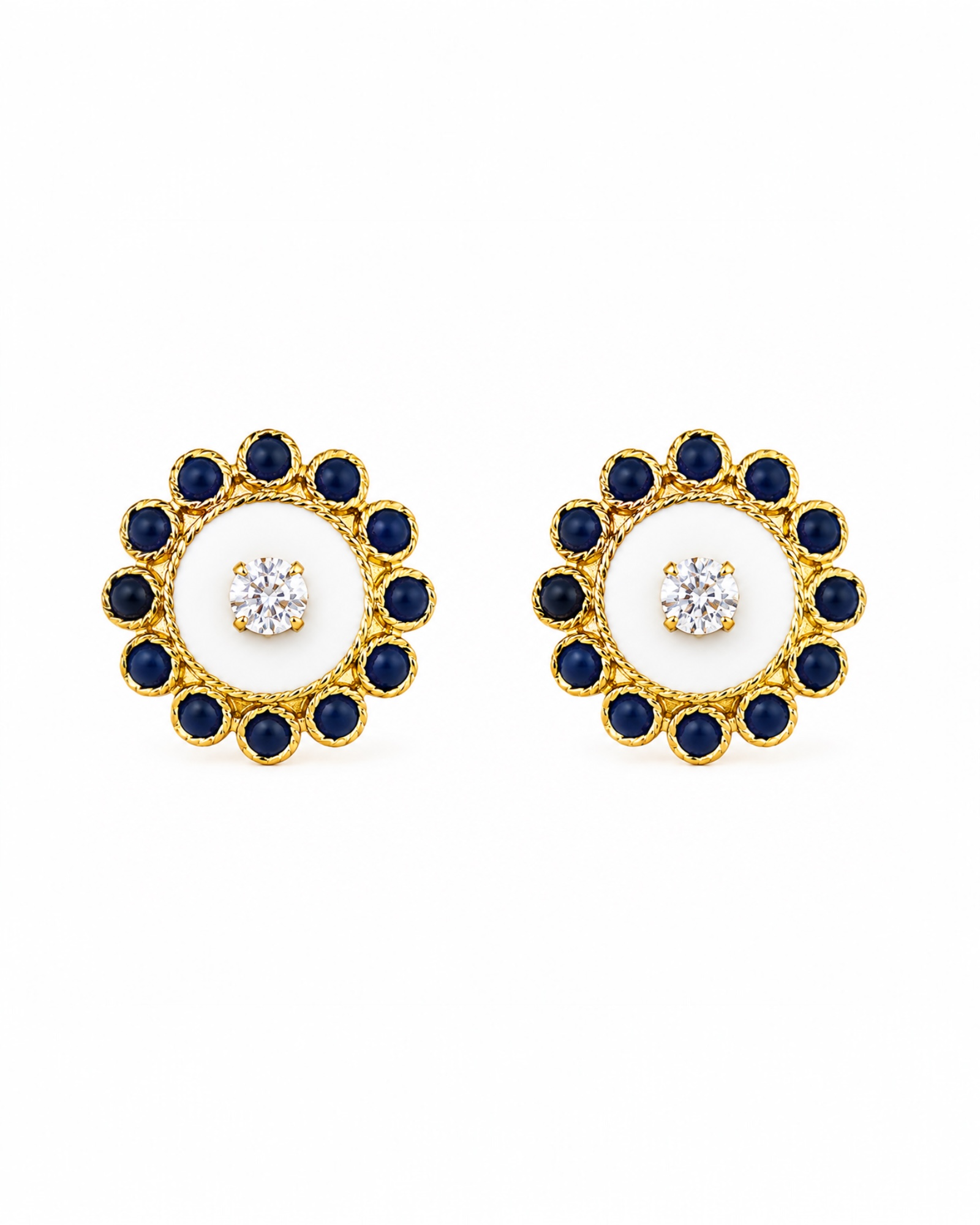 Blue and White Snail Earrings in Gold-Plated Silver