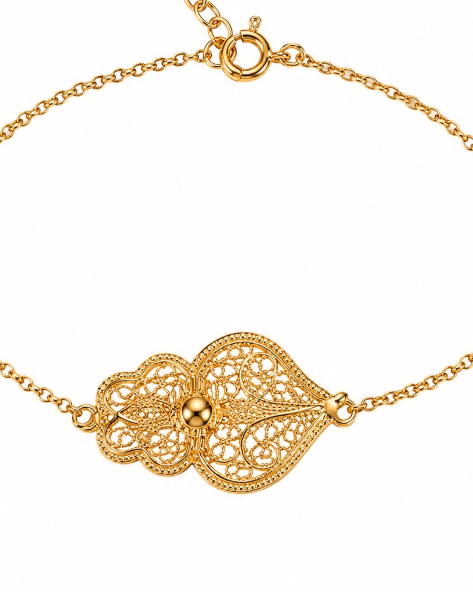 Pulseira Coração de Viana em Prata Dourada