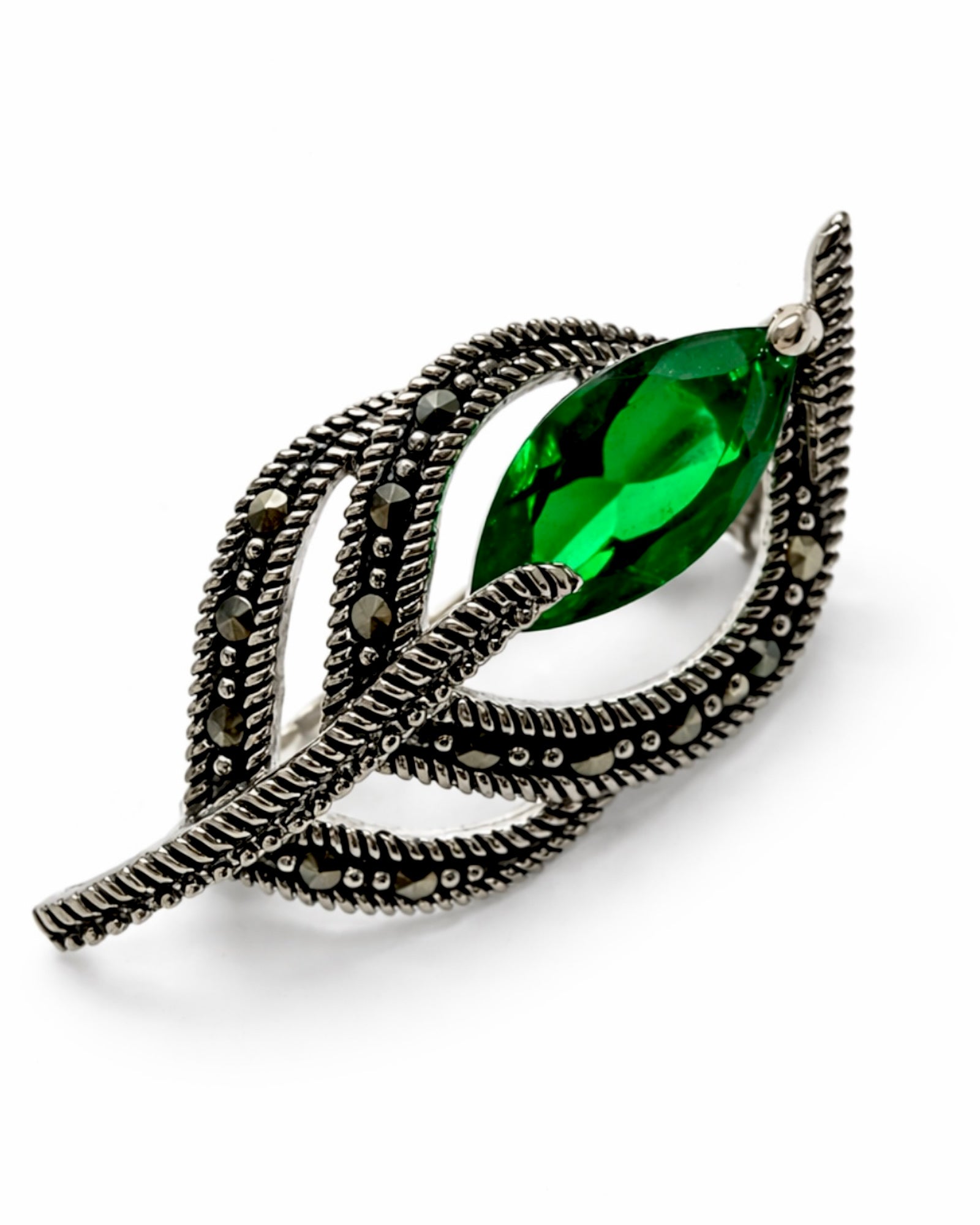 Silver Pin/Medal with Green Stone