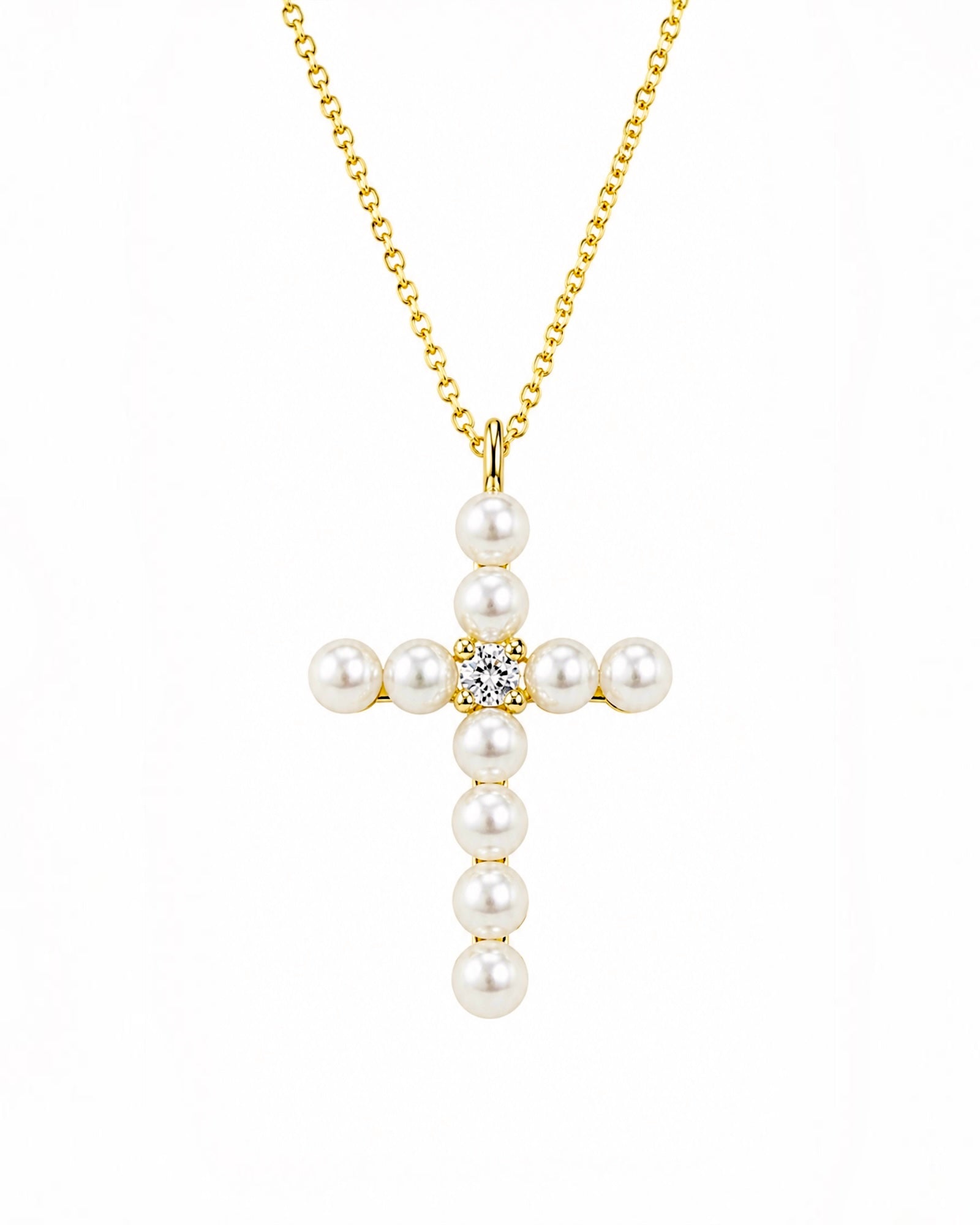 Faith Necklace with Pearl Cross in Gold-Plated Silver