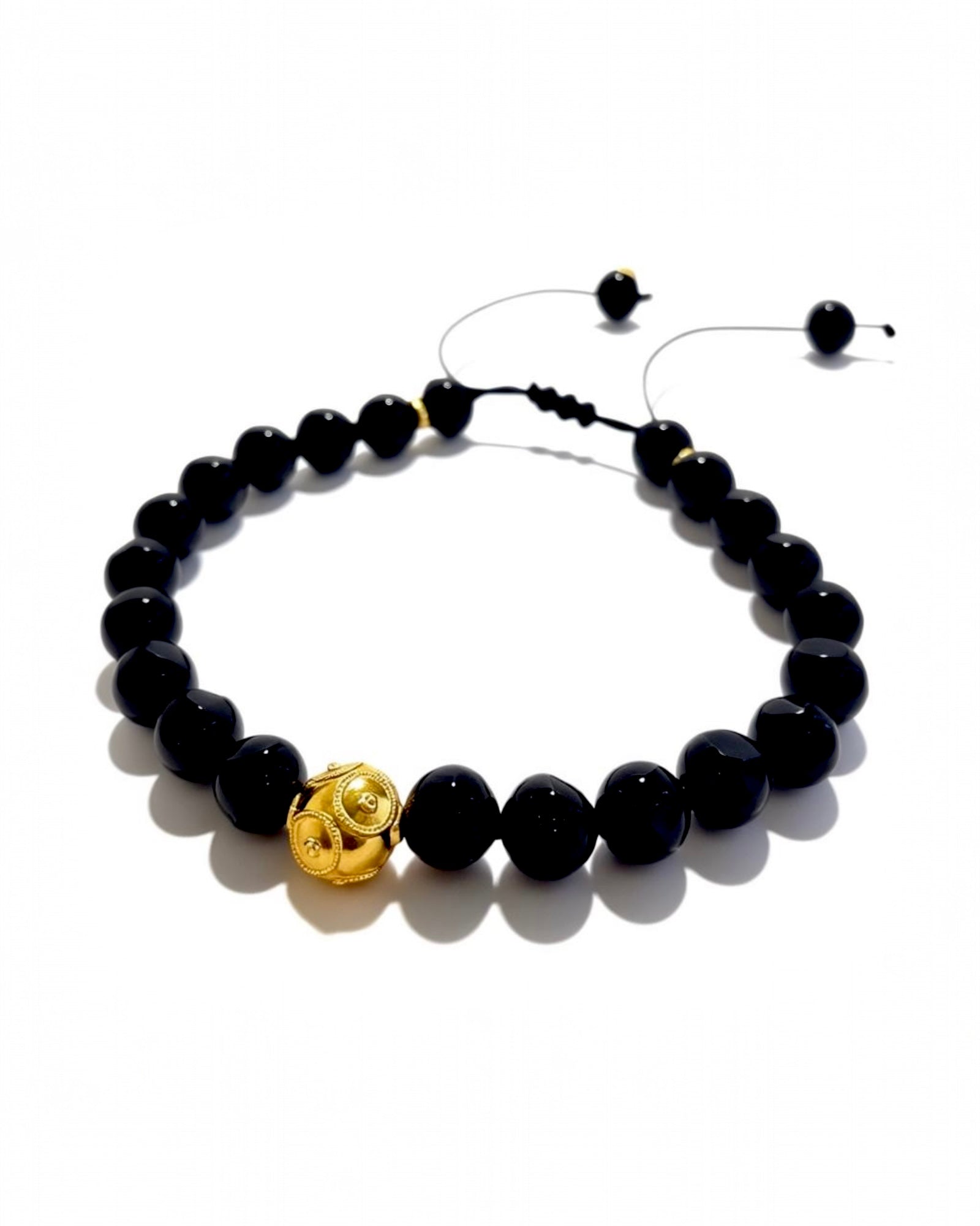 Black Stone Bracelet with Viana Bead in Gold-Plated Silver