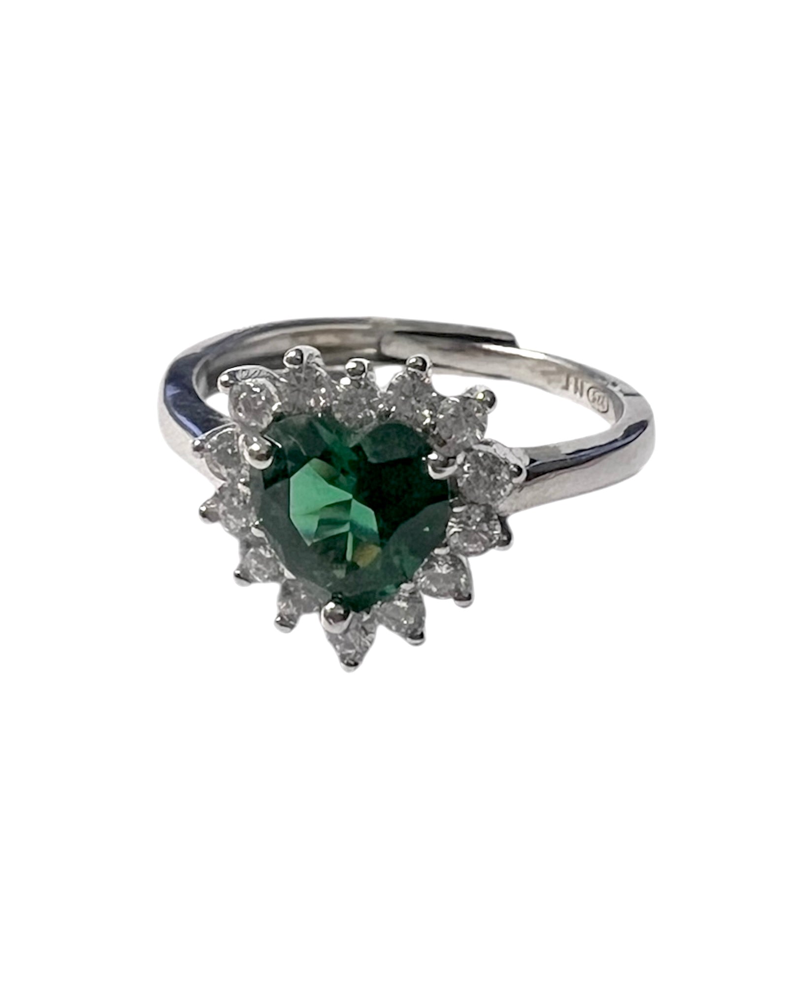 Green Heart Ring in silver