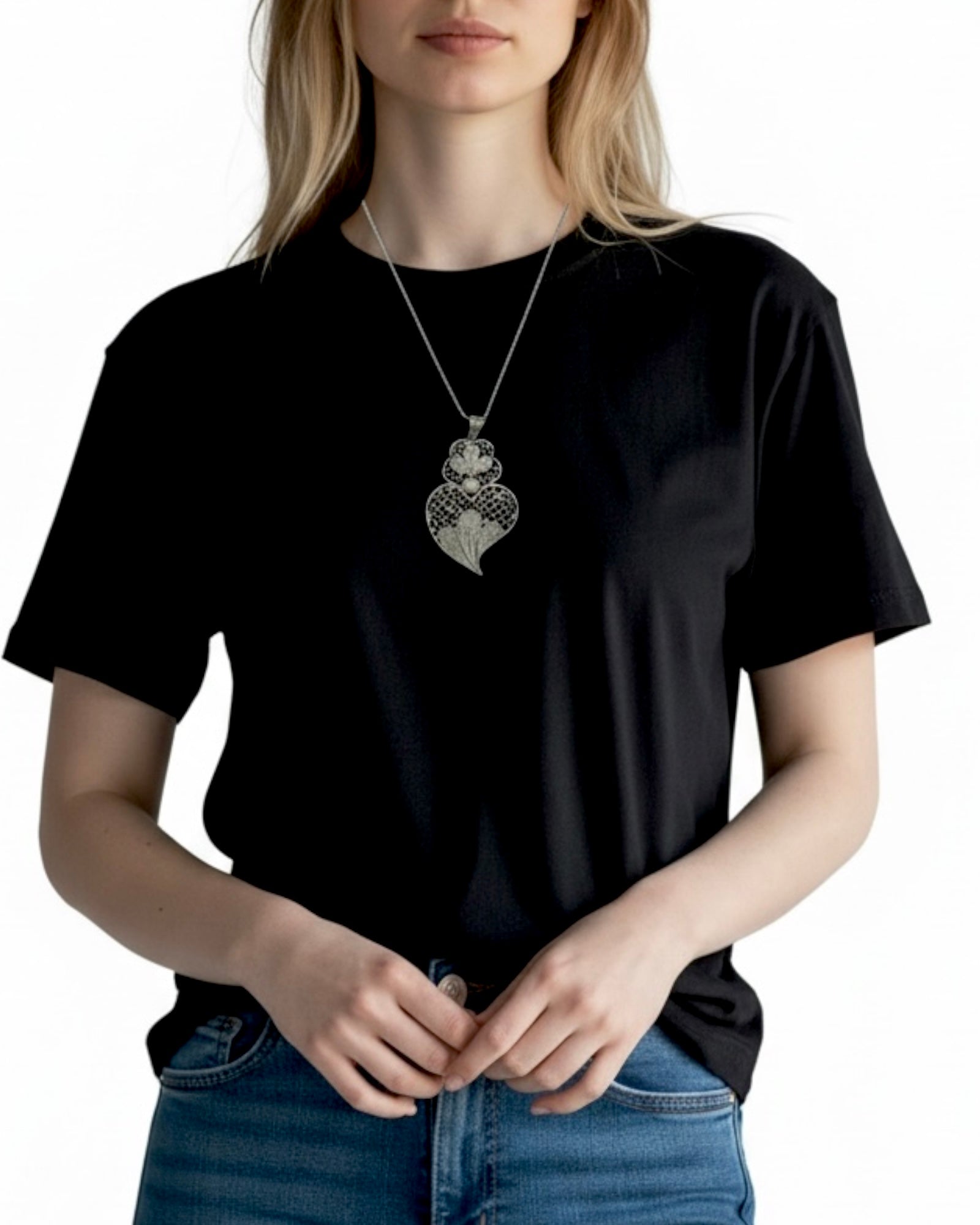 Medalha Coração de Viana com Pérola em Prata