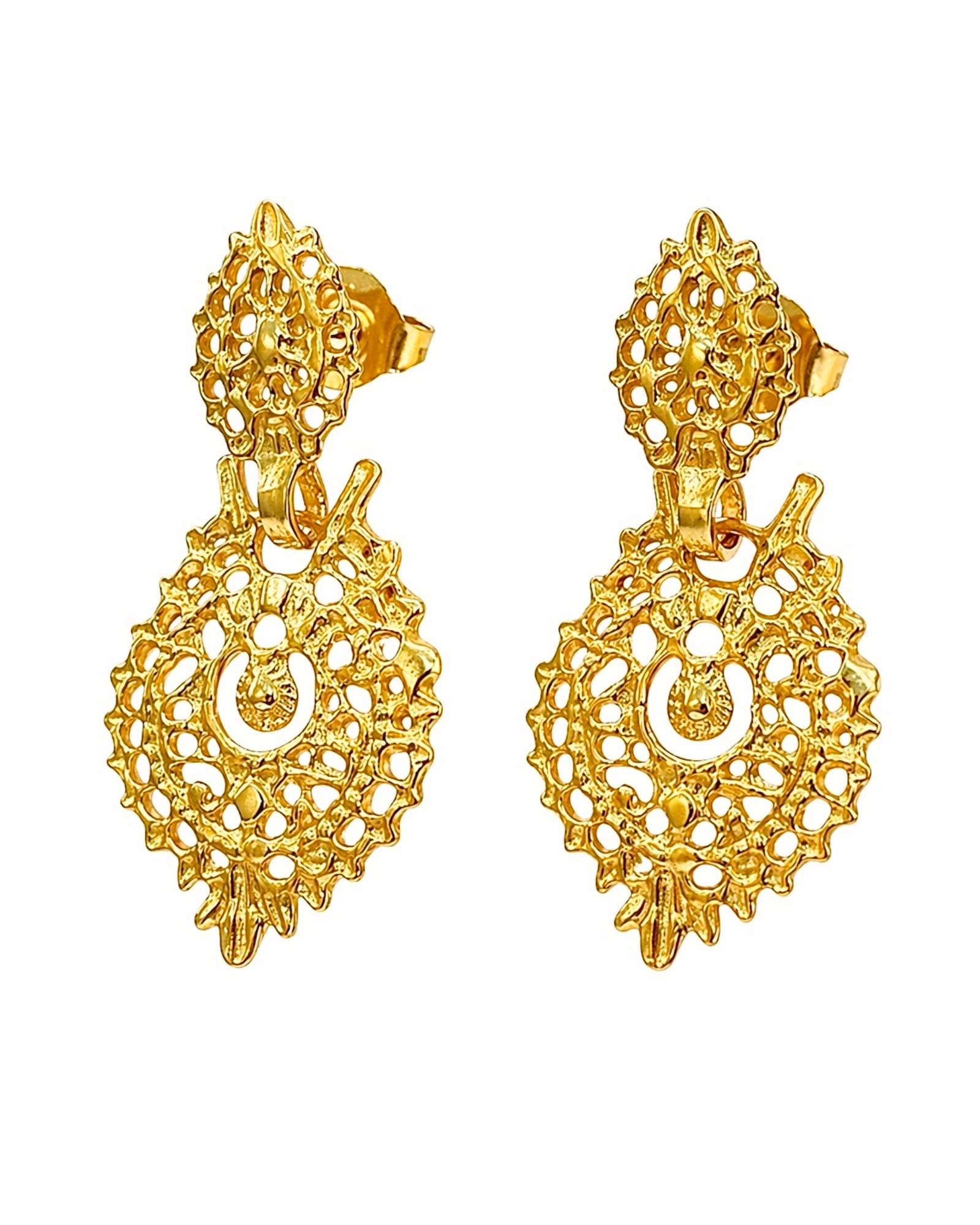 Queen-style earrings in gilded silver (with stud)