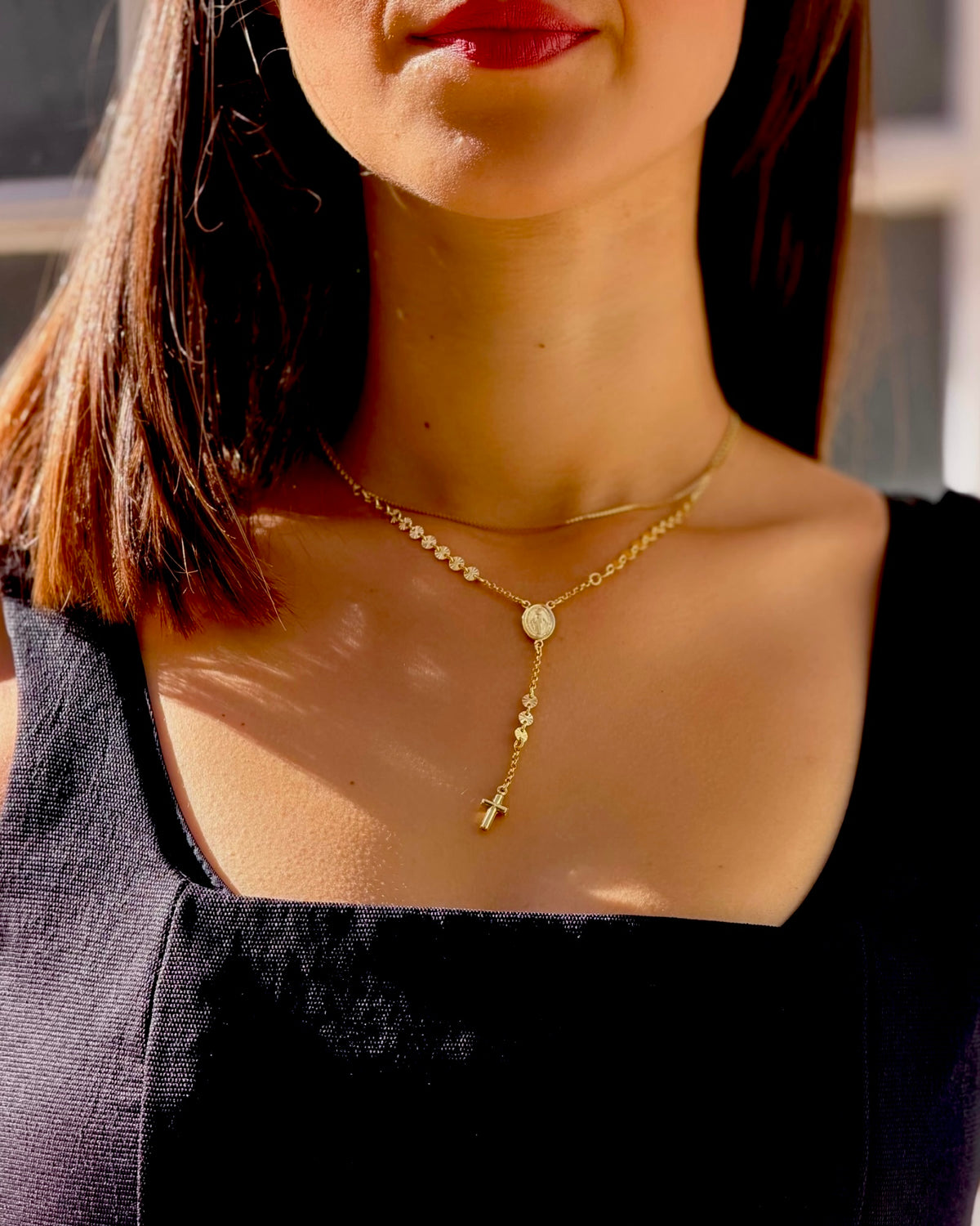 Gold-plated silver rosary necklace