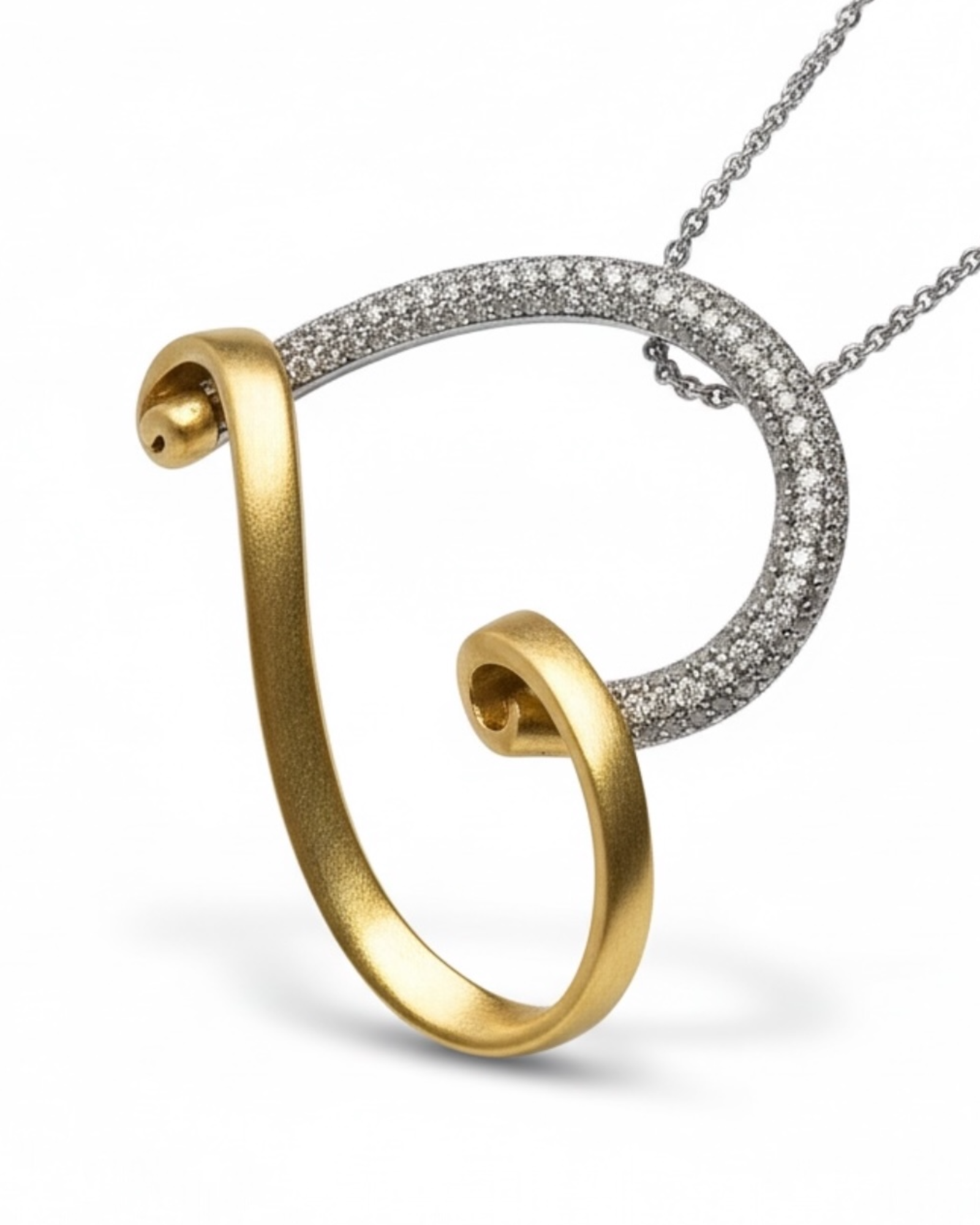 Colar com Coração em Prata e Prata Dourada