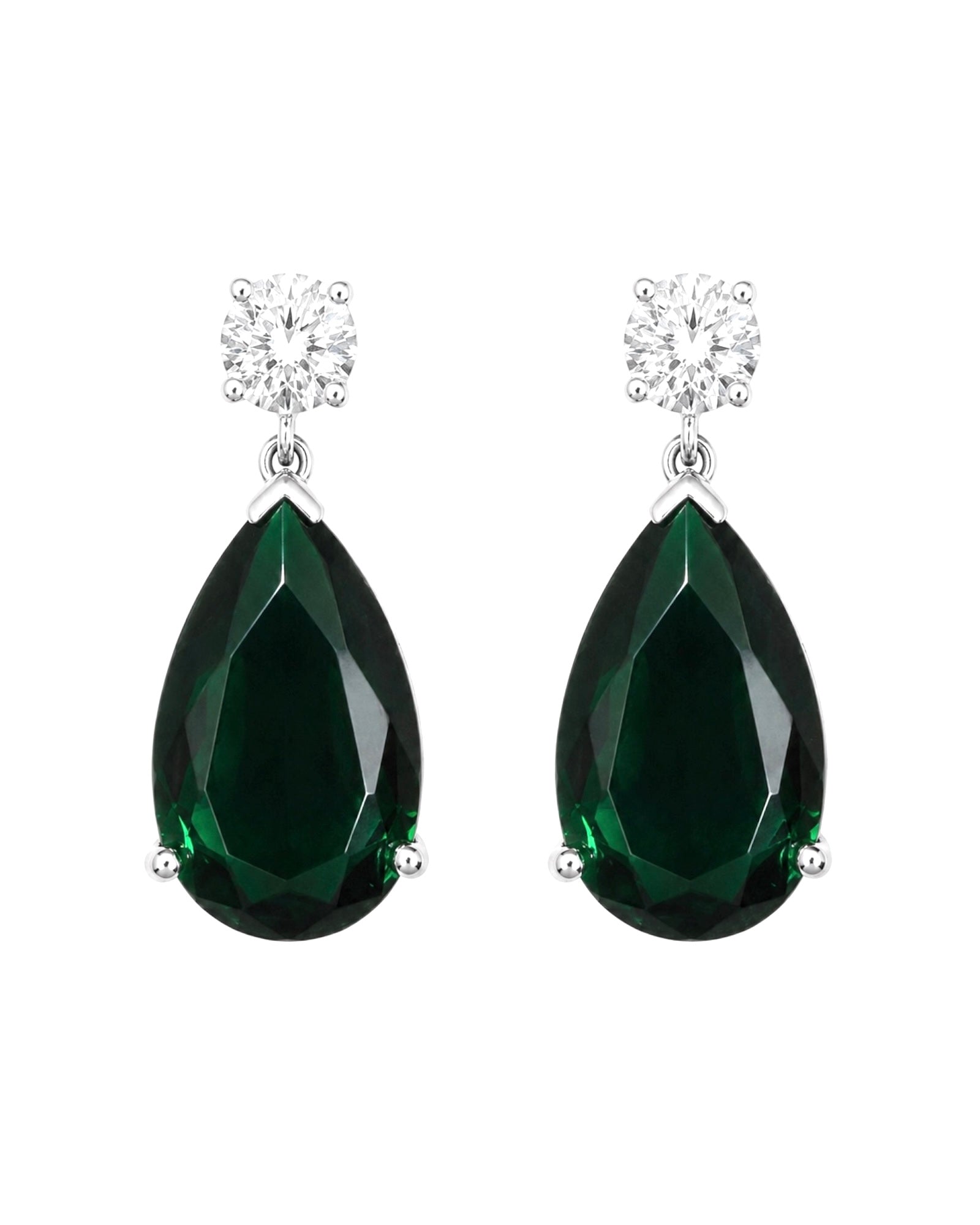 Brincos Gotas Verdes em Prata Dourada