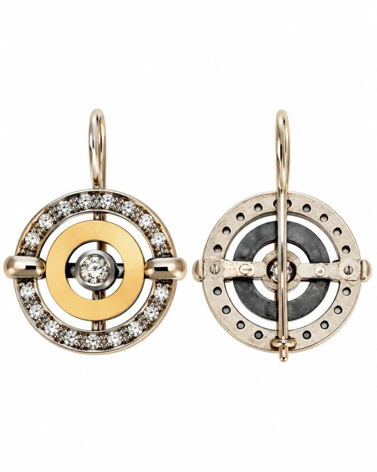 Snake earrings in silver and gold.