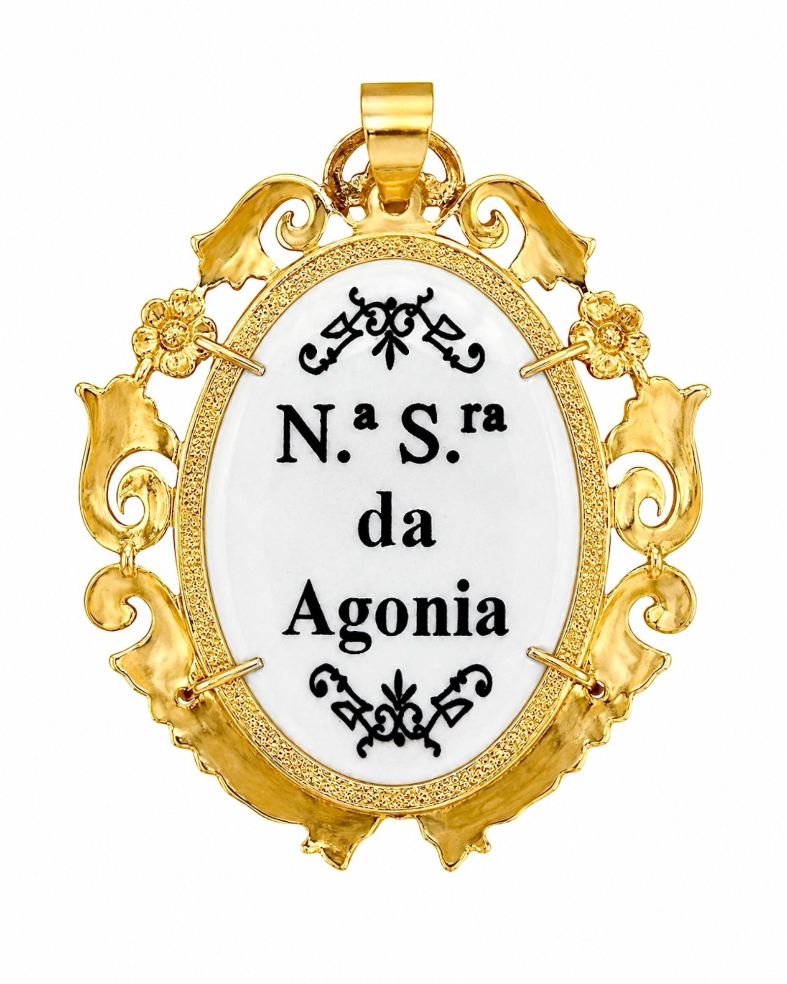 Medalha Nossa Senhora da Agonia em Prata Dourada com Esmalte