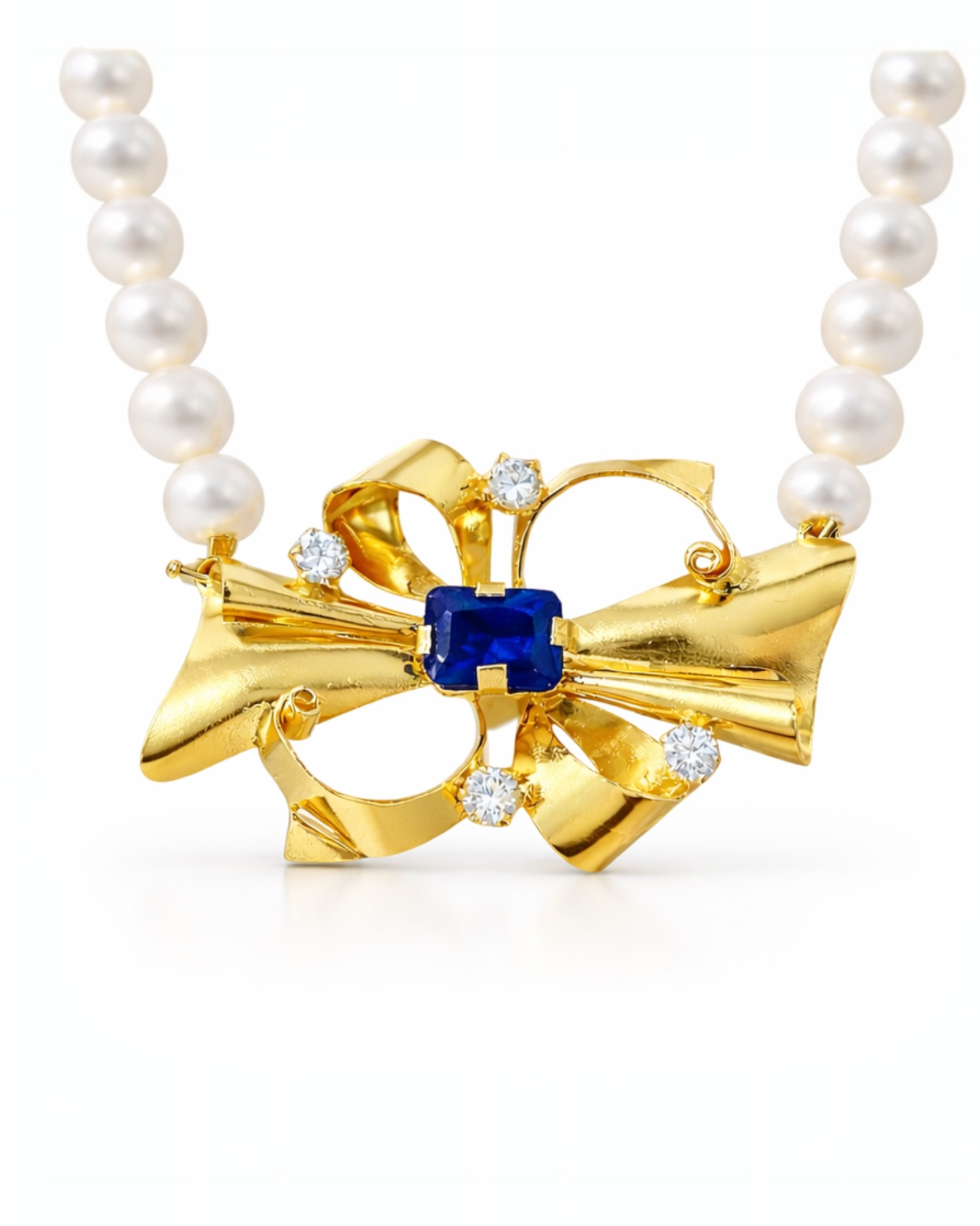 Baroque Pearl Necklace with Blue Stone in Gold-Plated Silver