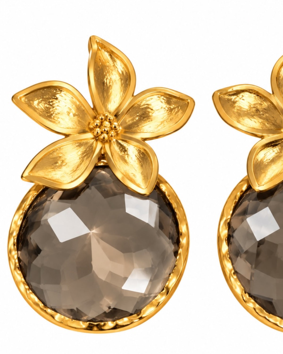 Flower Earrings in Smoky Gray Gold Plated Silver