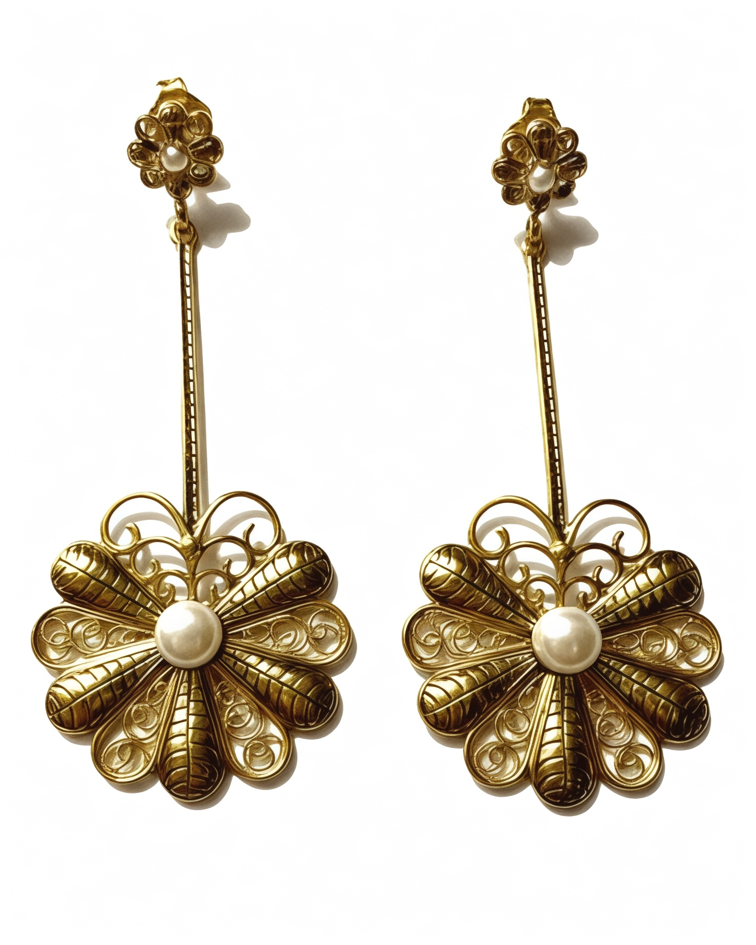 Brincos Flores Filigrana em Prata Dourada