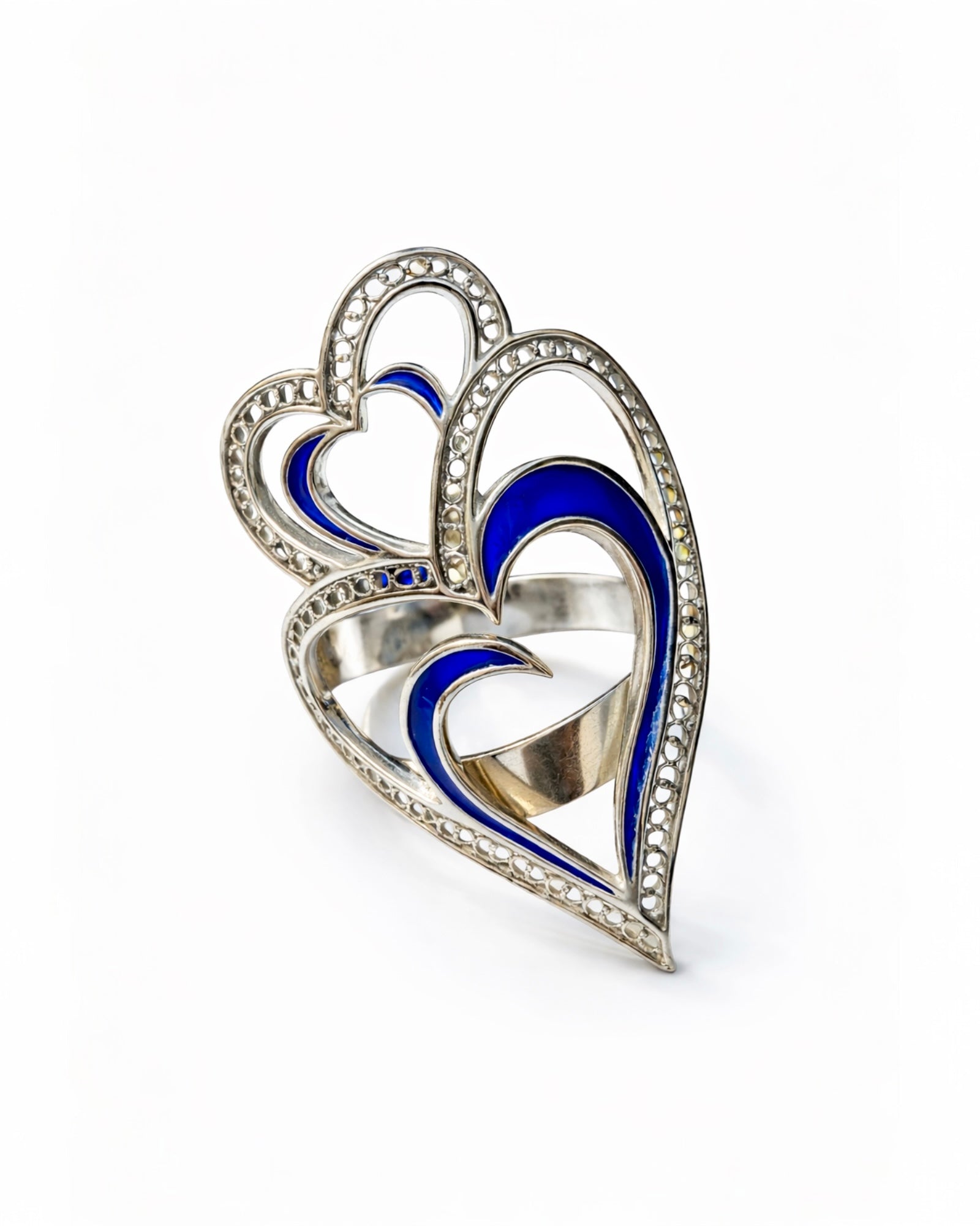 Viana Heart Ring is Love with Blue Enamel in Silver