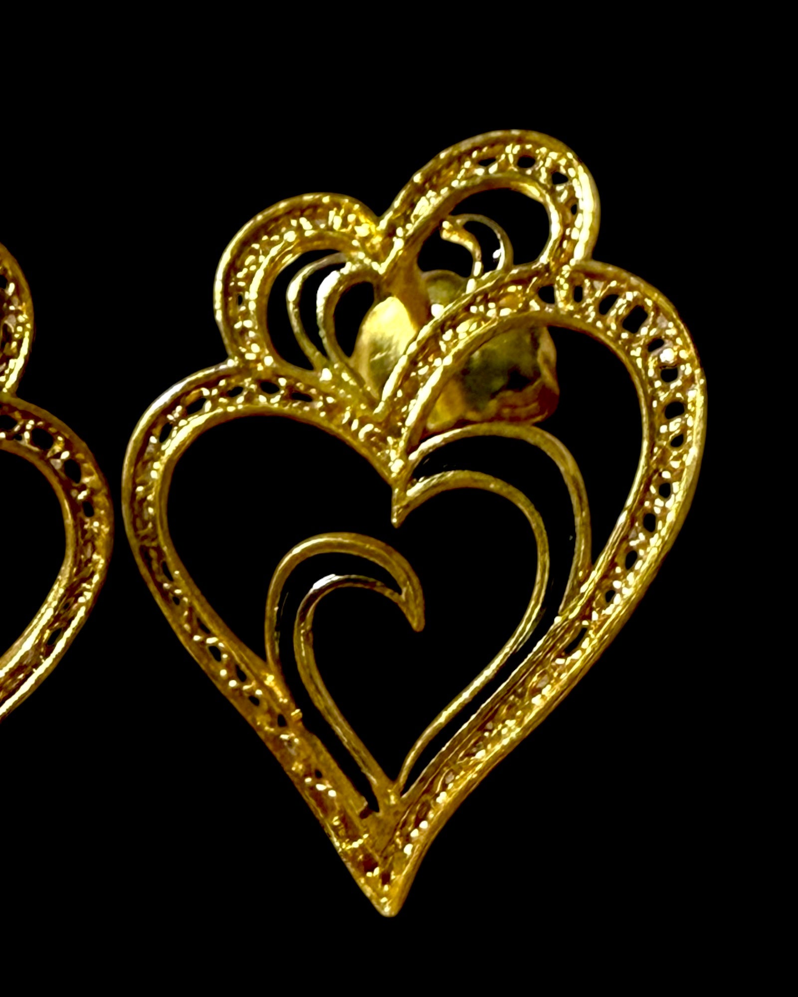 Viana is Love Heart Earrings with Black Enamel on Gold Plated Silver