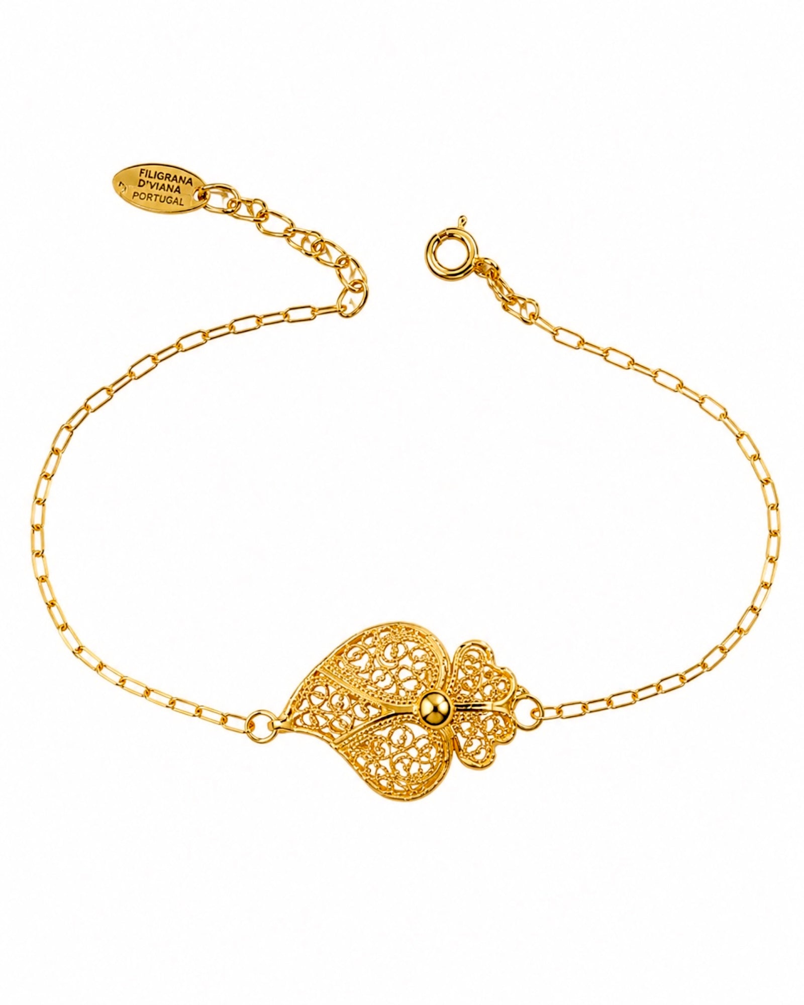 Pulseira Coração de Viana em Prata Dourada
