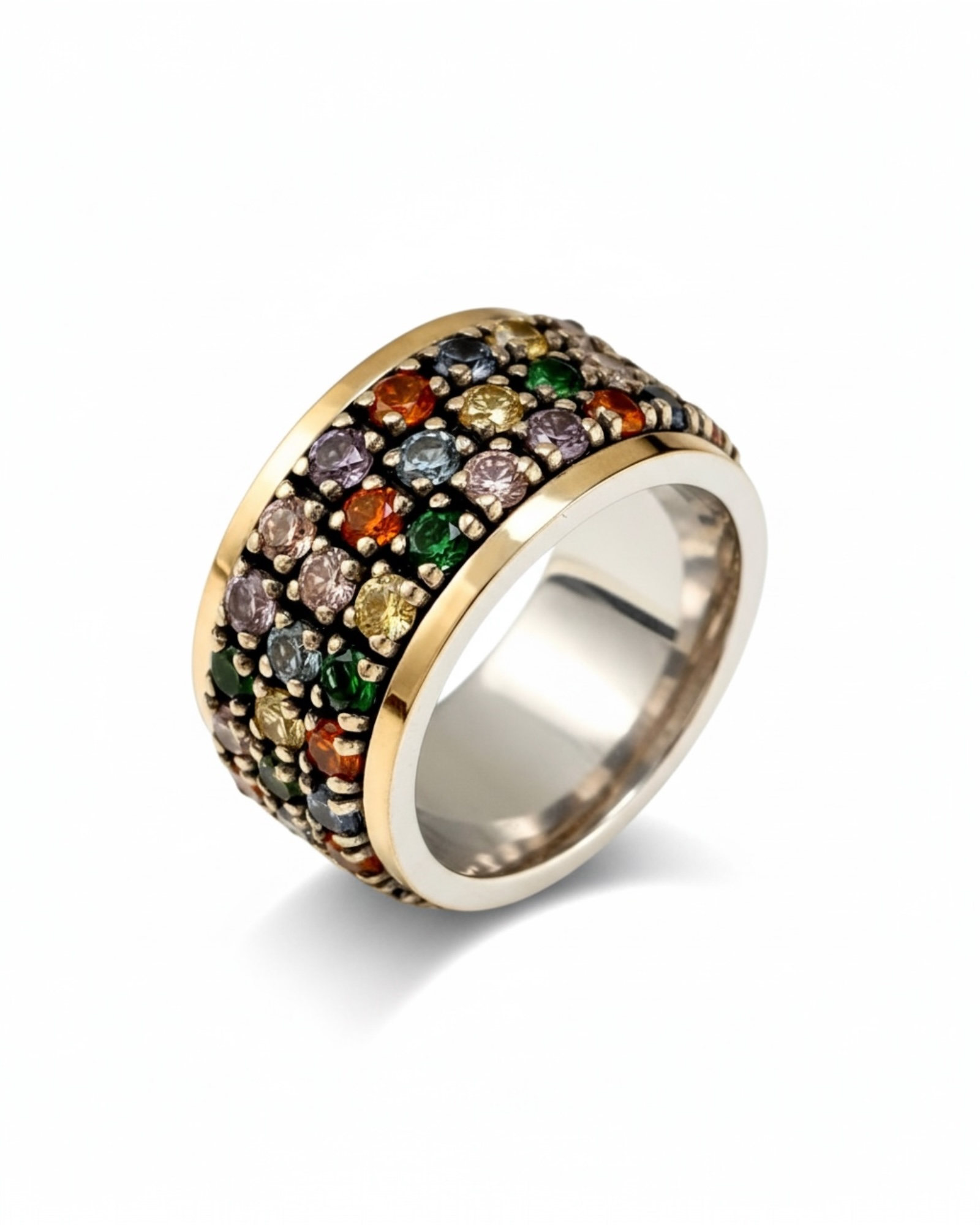 Three-Row Colorful Anti-Stress Ring in Silver and Gold