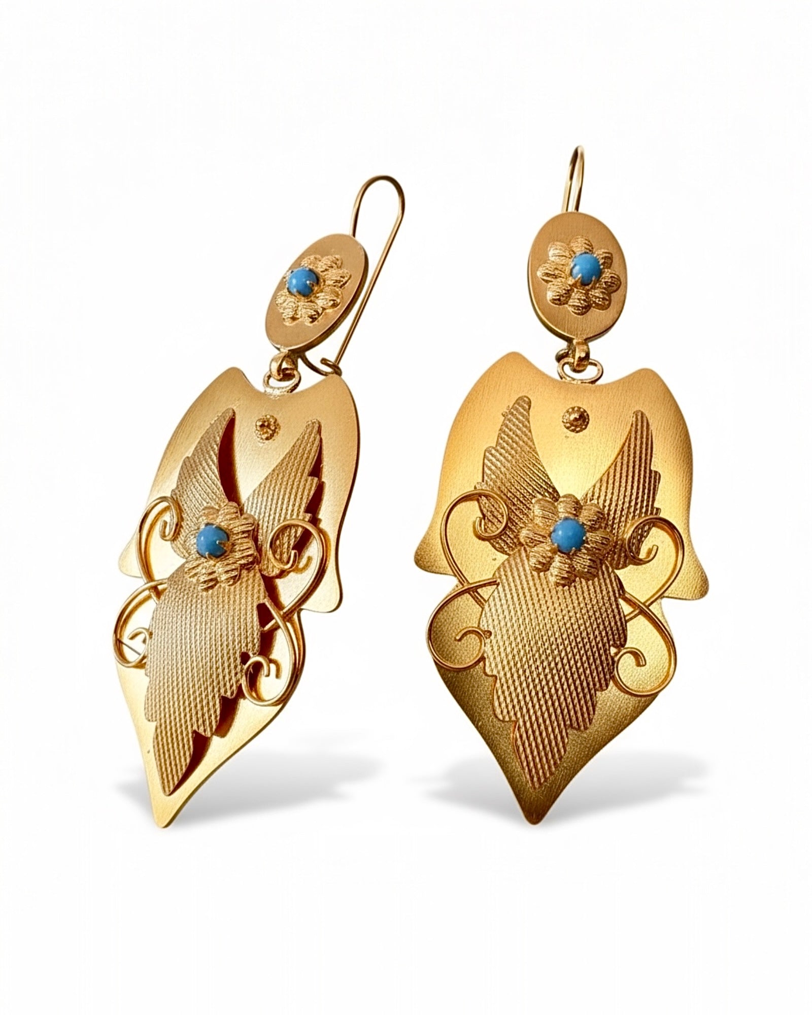 Brincos Barrocos Dourados com Pedras  Azul Turquesa