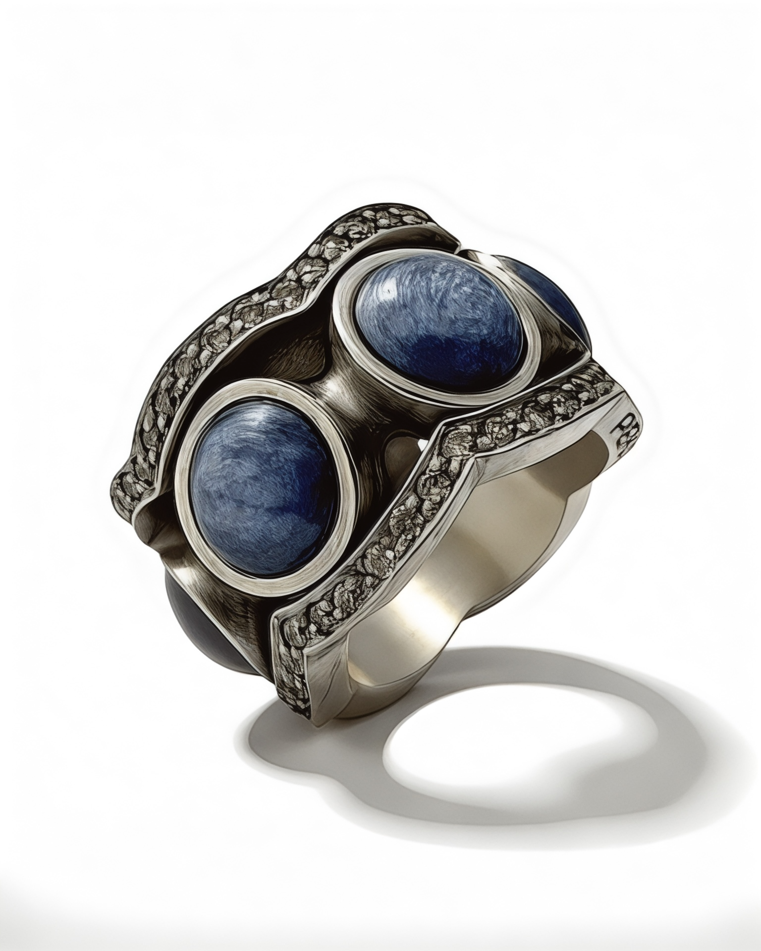 Anel/Aliança Anti-Stress Azul em Prata e Ouro