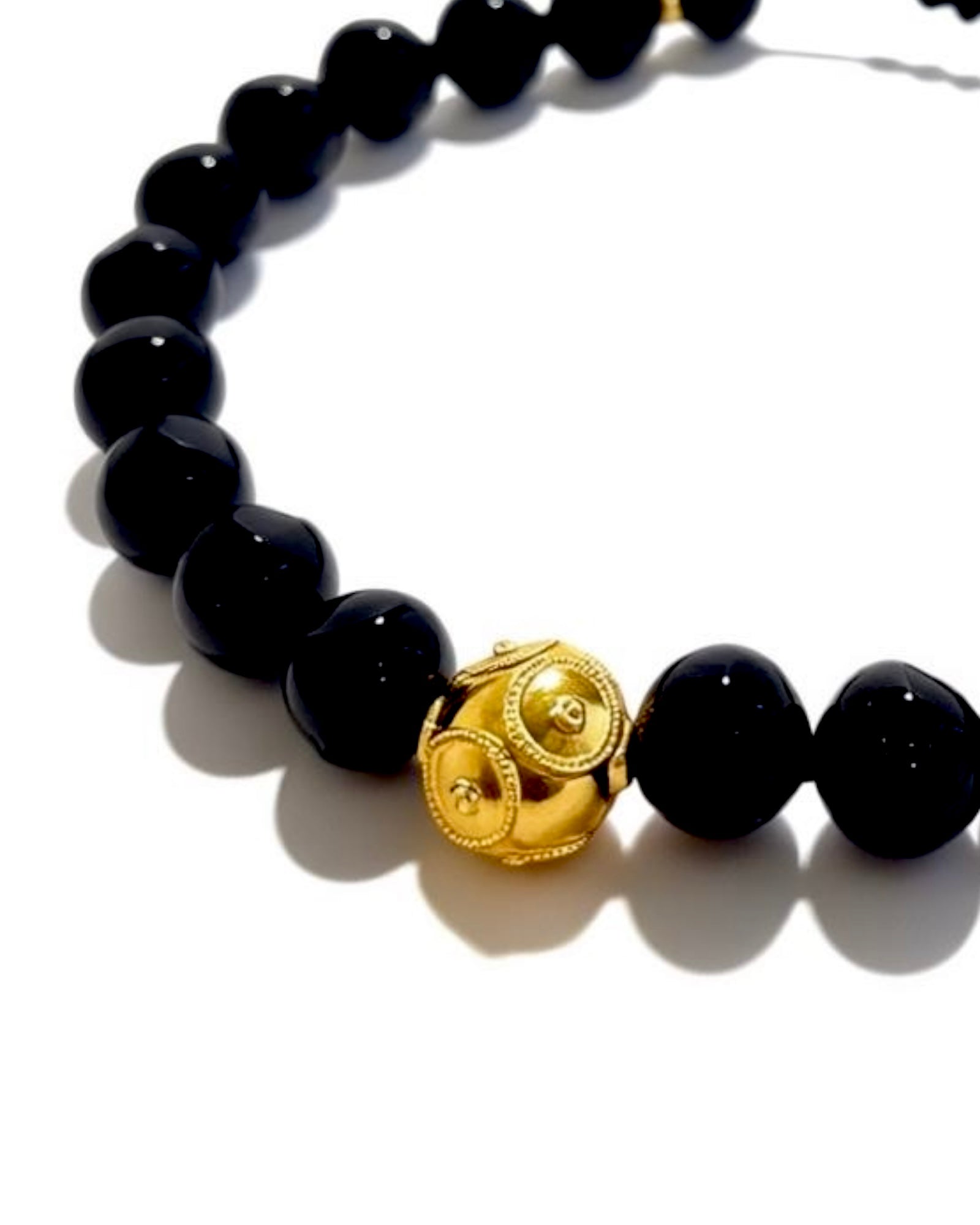 Black Stone Bracelet with Viana Bead in Gold-Plated Silver