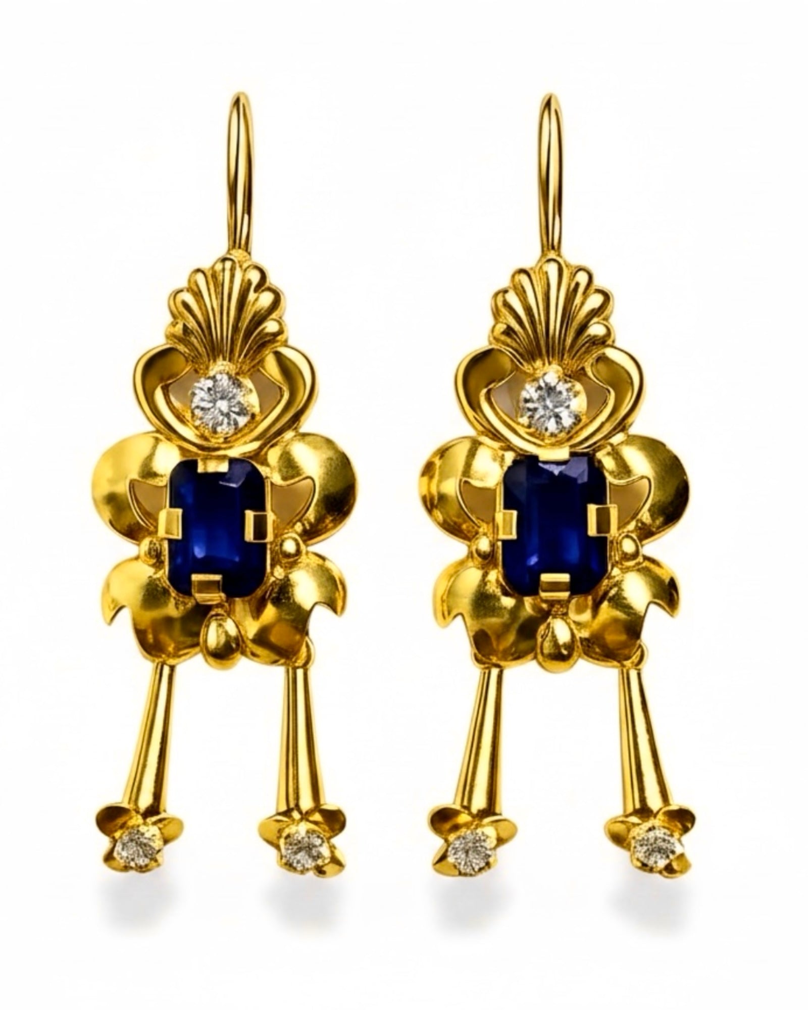 Baroque Earrings with Blue Stone in Gold-Plated Silver