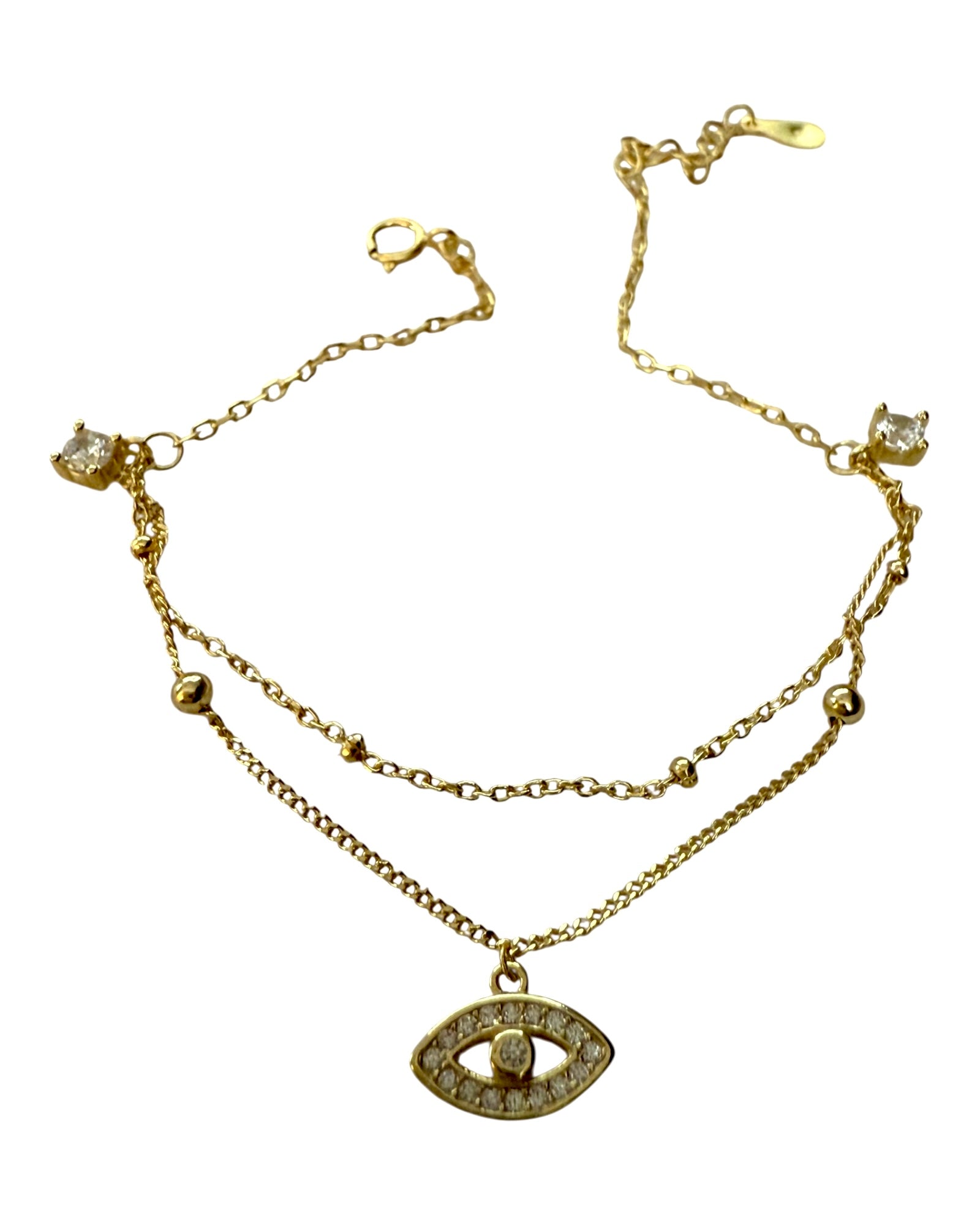 Pulseira com Olho da Sorte  em Prata Dourada