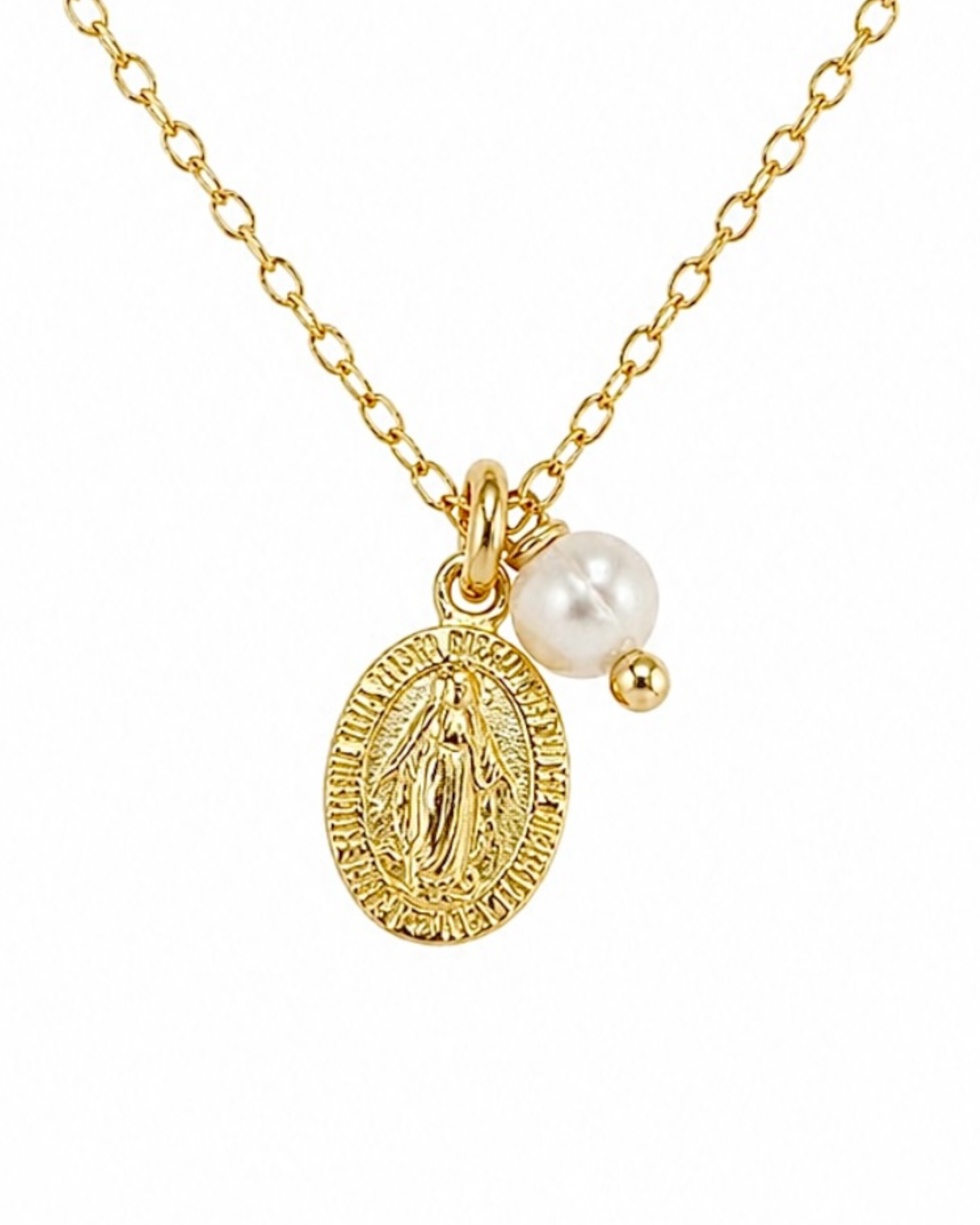 Colar Nossa Senhora das Graças com Pérola em Prata Dourada