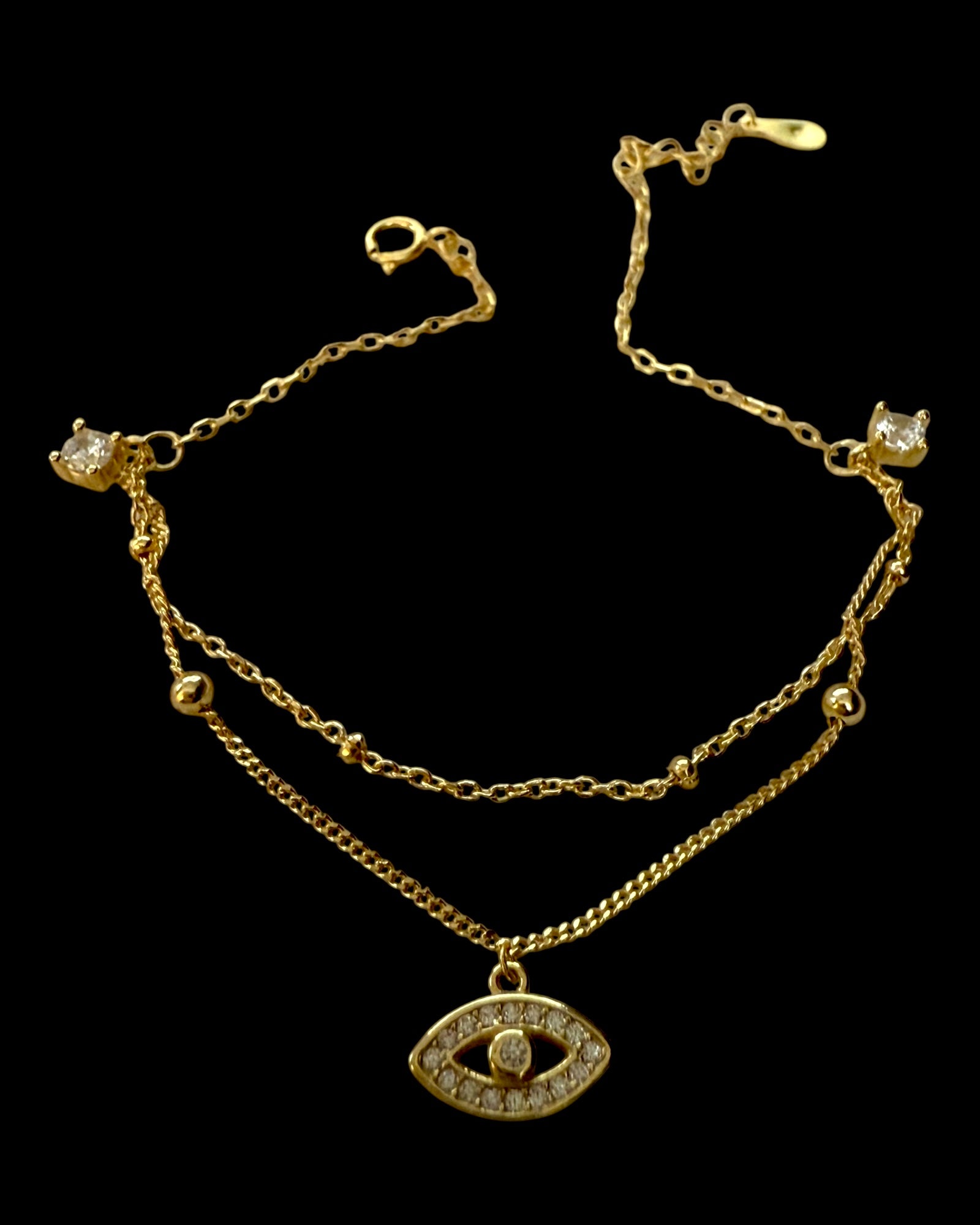 Pulseira com Olho da Sorte  em Prata Dourada