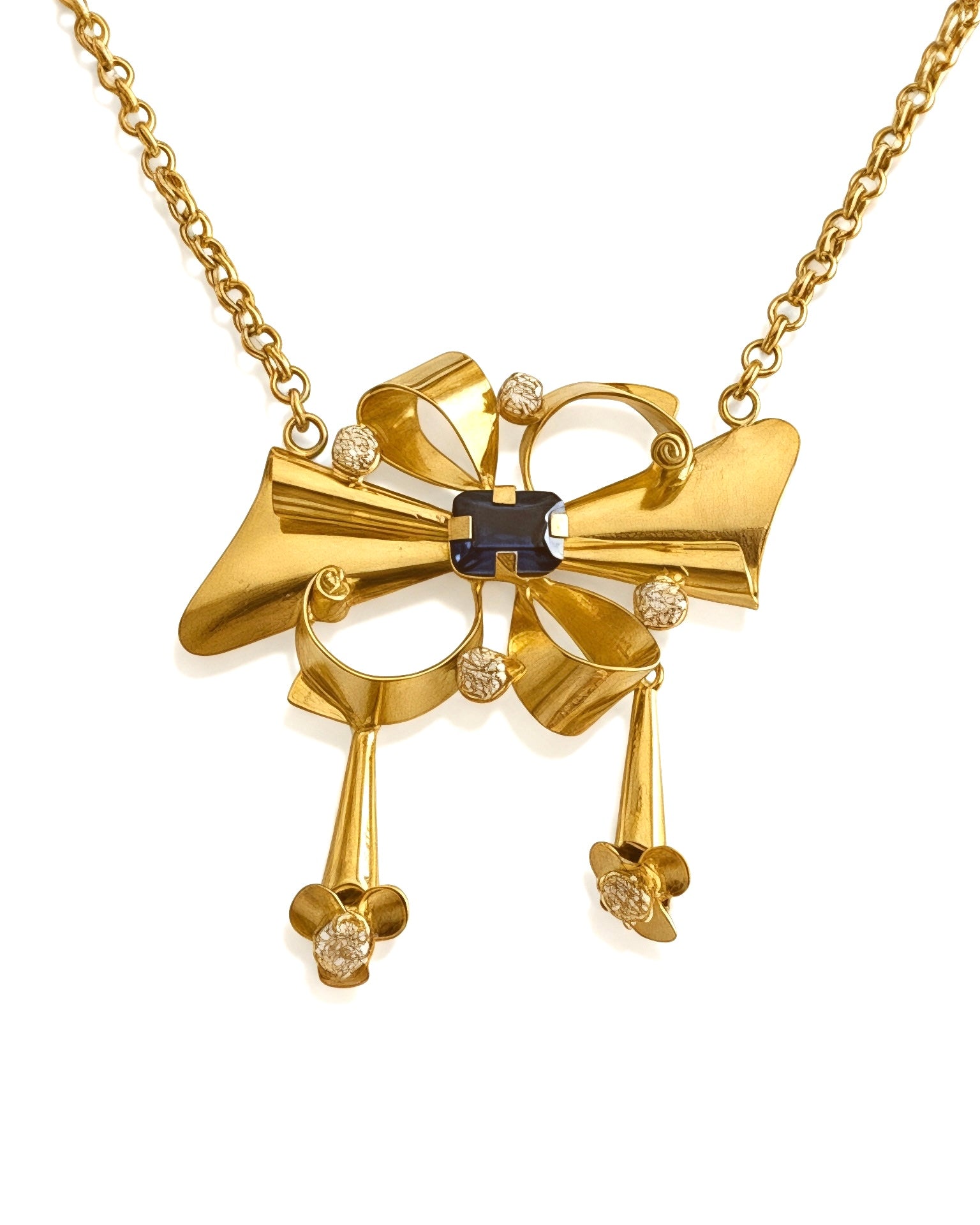 Baroque necklace with blue stone in gold-plated silver.