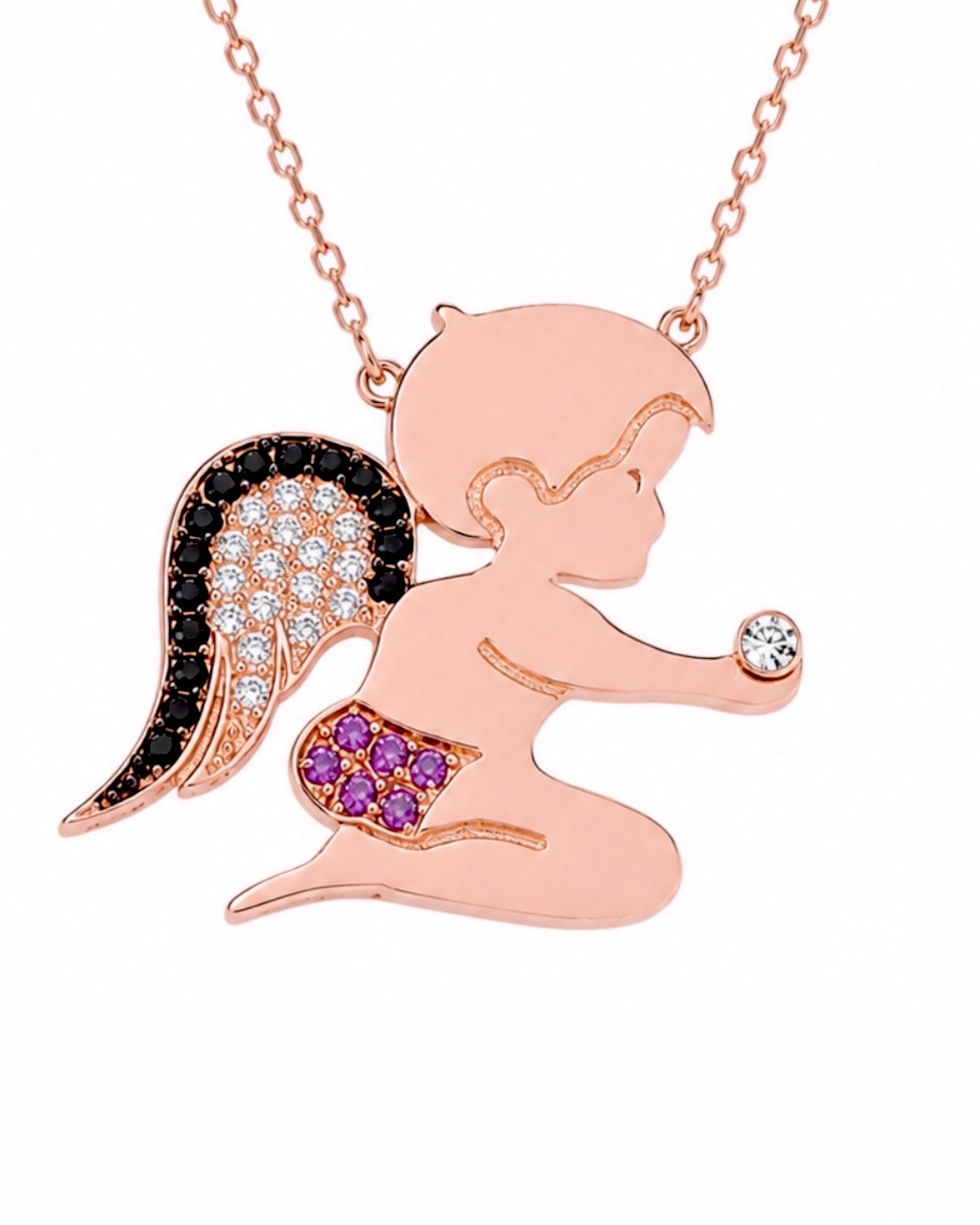 Colar Anjo Colorido em Prata Rosa