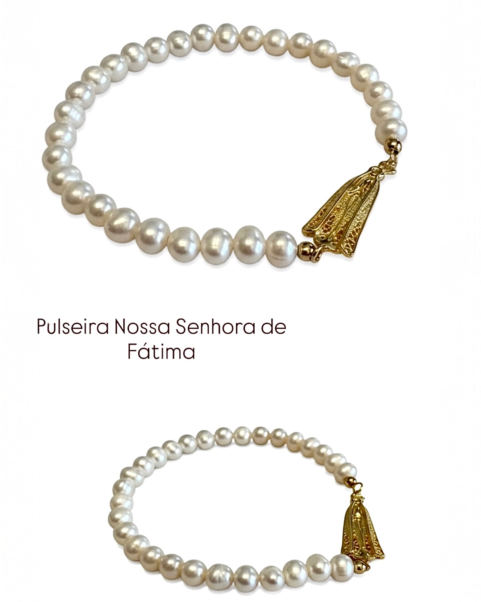 Pulseira Nossa Sra. de Fátima em Prata Dourada