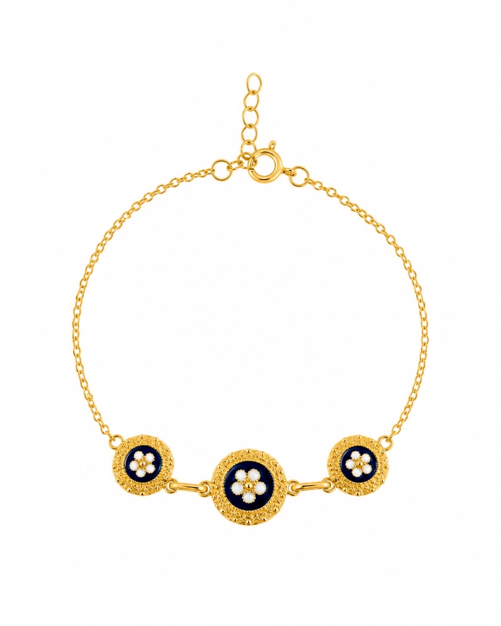 Pulseira de Caramujos Azul em Prata Dourada